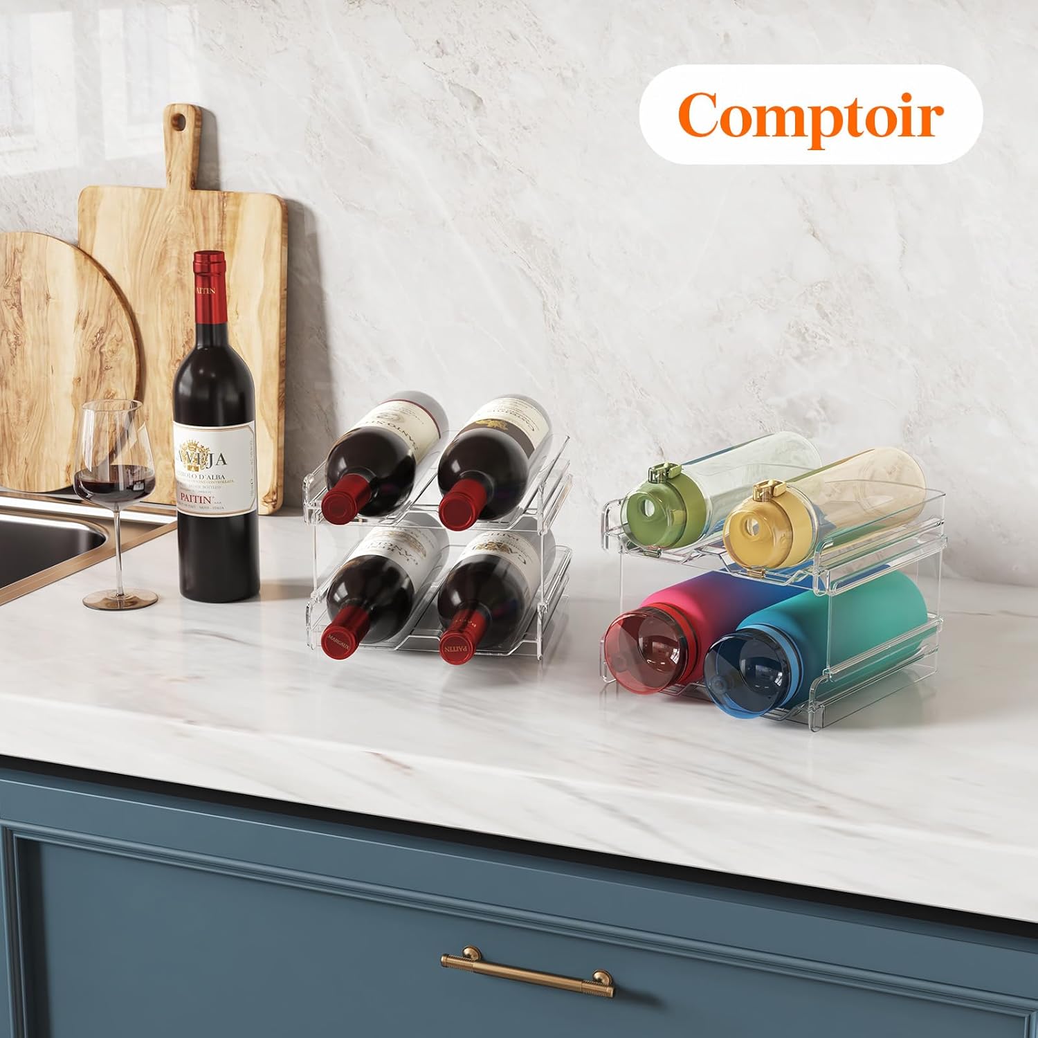 Lifewit - casier à vin empilable - lot de 2, 8 bouteilles, plastique transparent