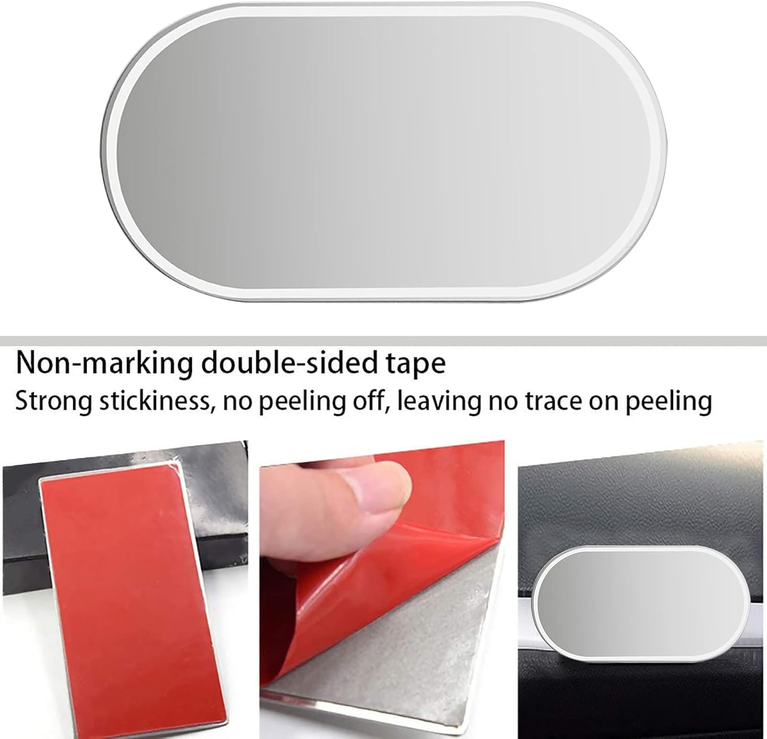 Rétroviseur intérieur voiture - ovale HD inox - miroir maquillage autocollant - accessoires universels -