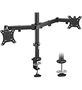 avec bras articulés, doté de deux supports de montage VESA et d'options de montage réglables par pince et œillet. Construction en métal noir avec mât central réglable en