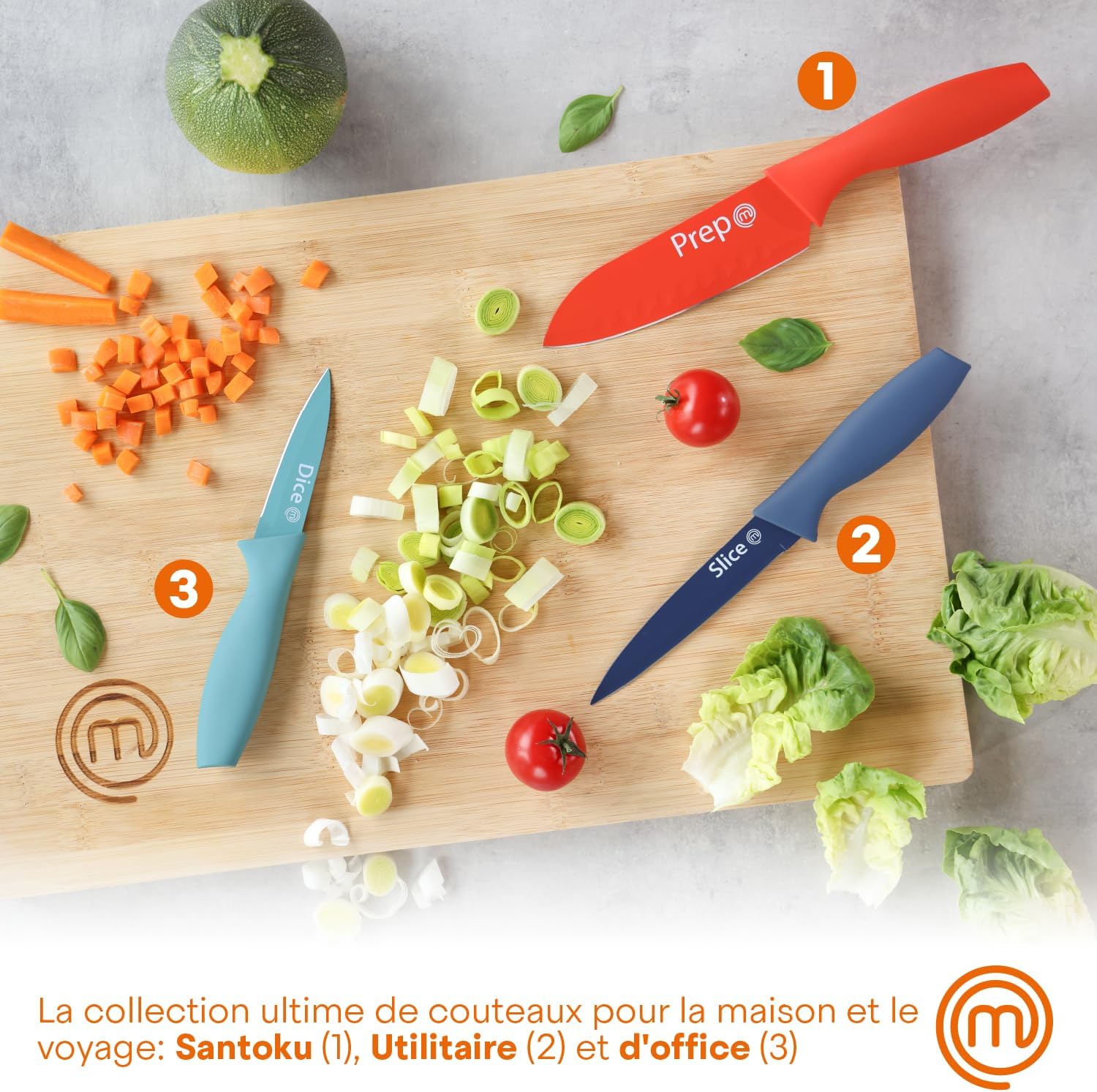 MasterChef - Set de couteaux cuisine 3 pièces - inox, revêtement antiadhésif, manches ergonomiques
