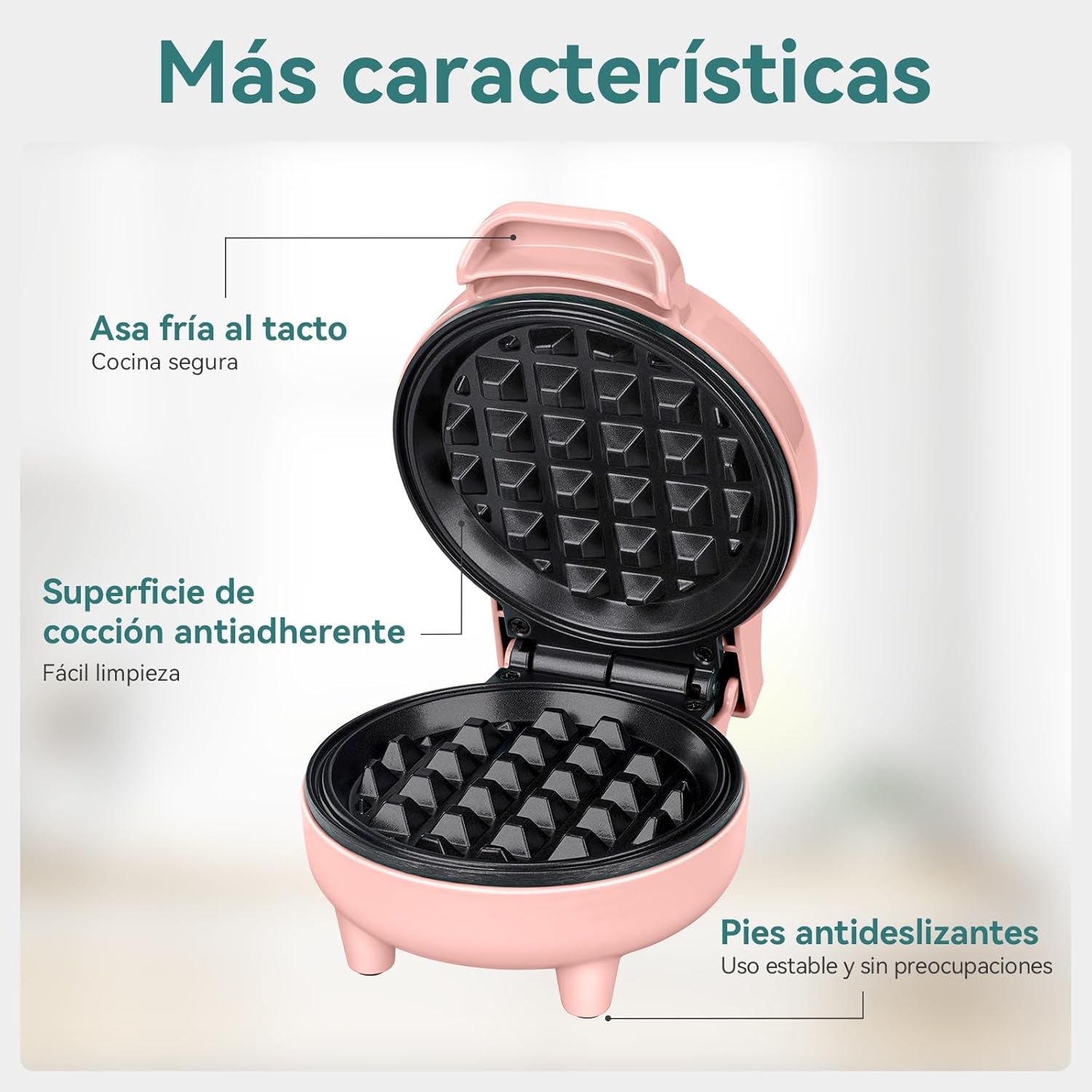 SNAILAR - mini gaufrier compact 550W - design rose, pour enfants