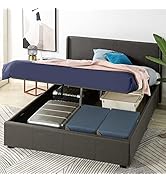 ZINUS Lit coffre tapisséà avec rangement 31 cm Maddon, Système de levage hydraulique sous le coff...