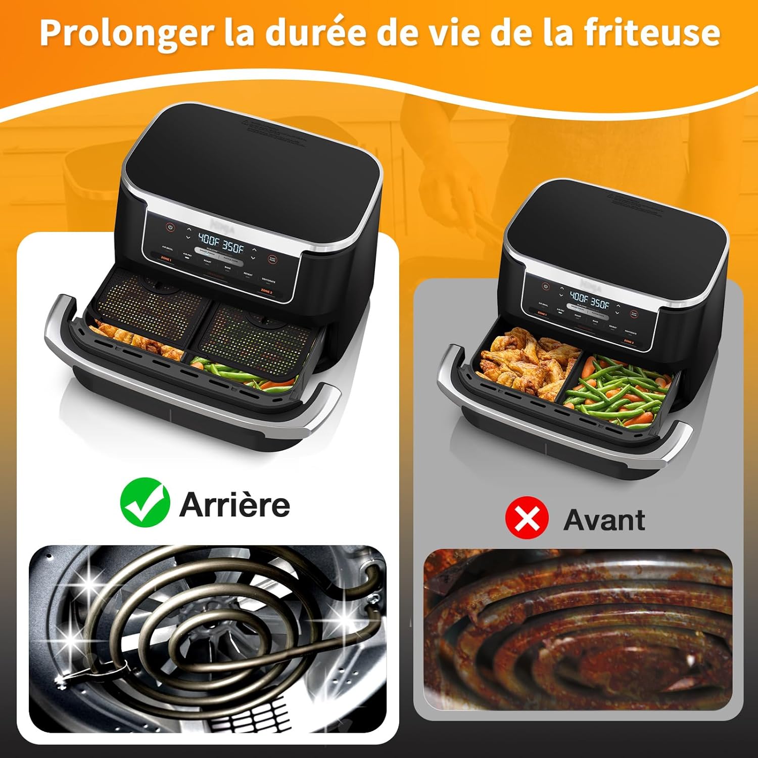 Grille anti-projection air fryer - compatible Ninja Foodi série Flexdrawer - 10.4L - protection efficace spirale chauffa