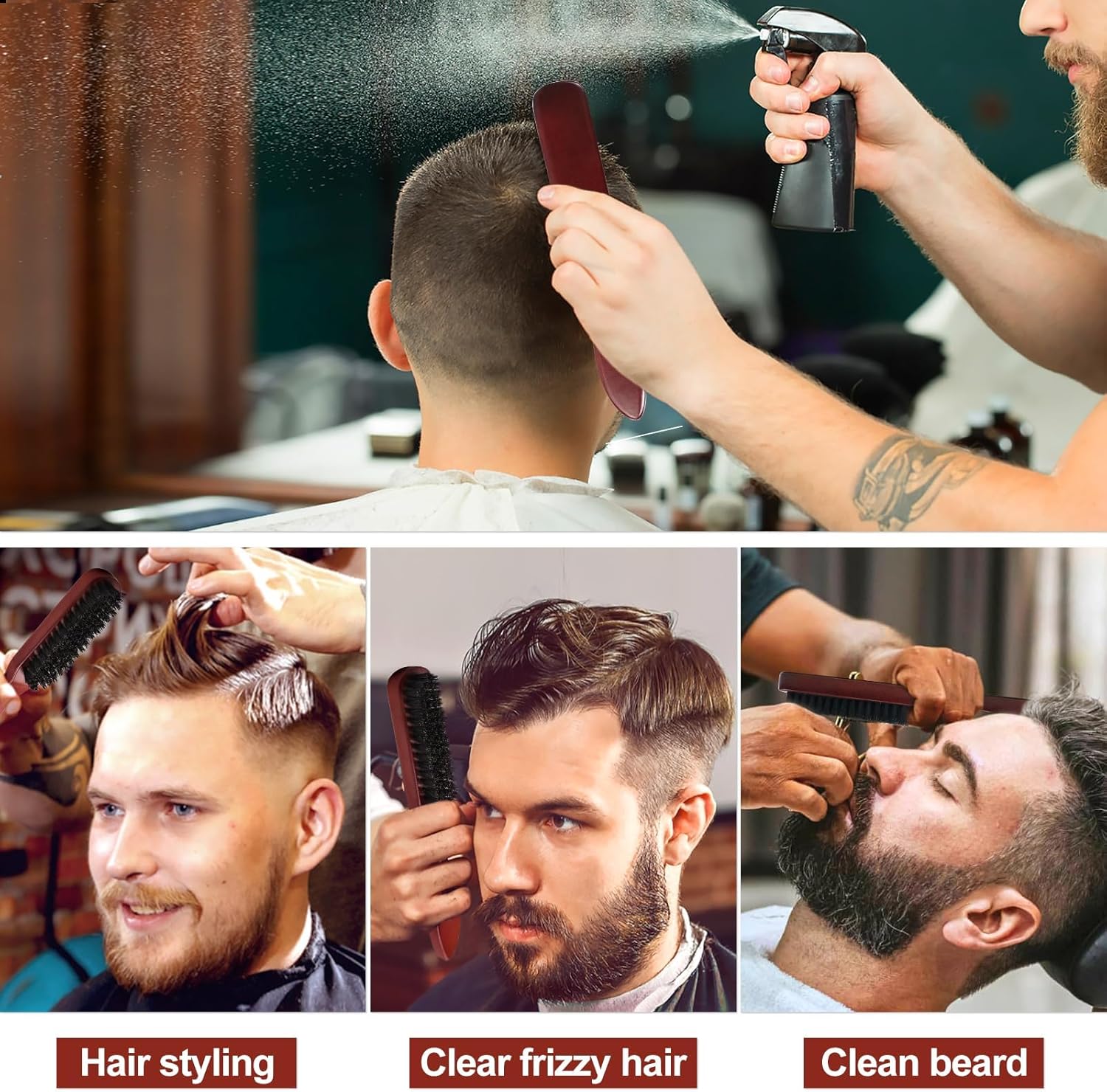 Brosses à cheveux - 2 pièces - poils de sanglier, démêlante, pour cheveux et barbe