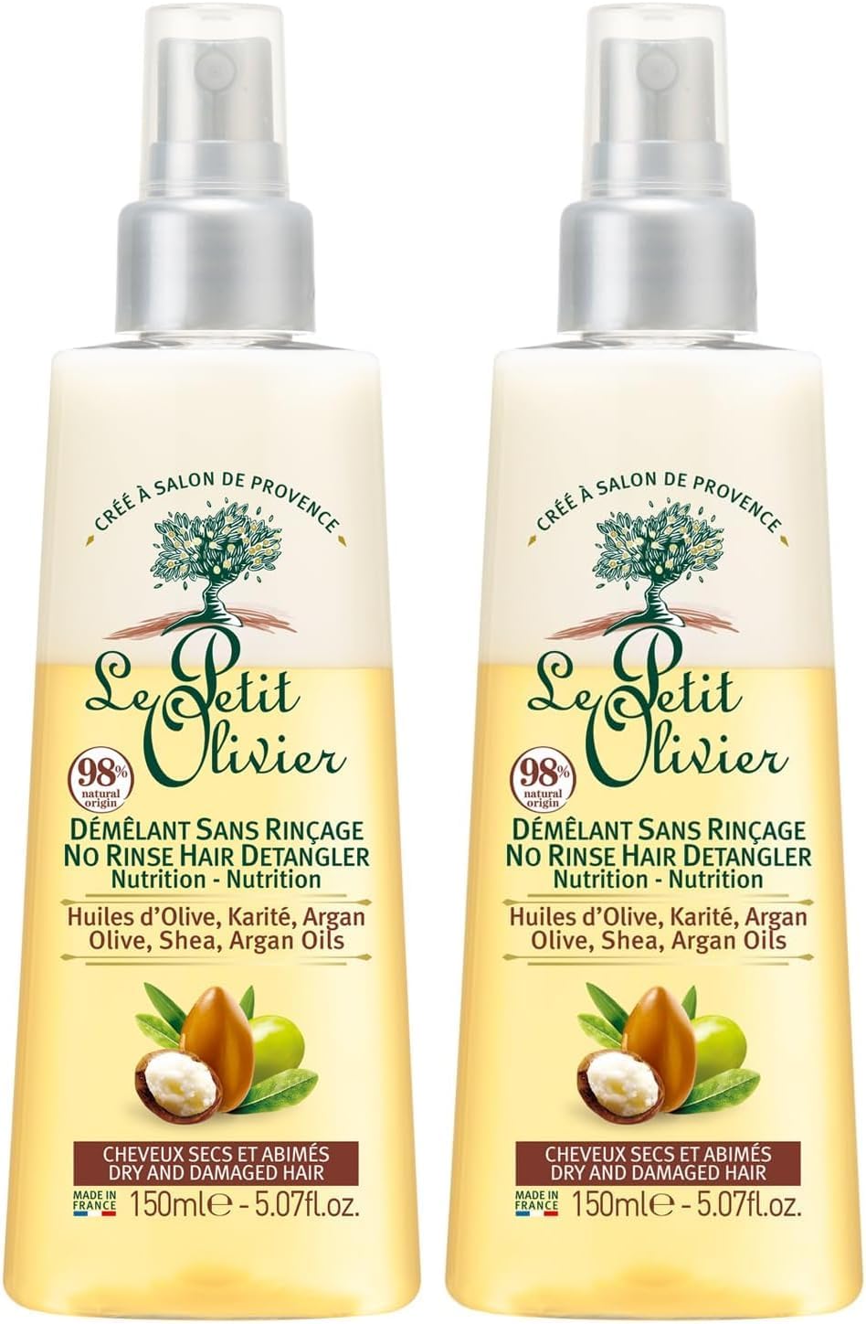 Le Petit Olivier - Spray démêlant nutrition 150 ml - cheveux secs, huiles naturelles, lot de 2