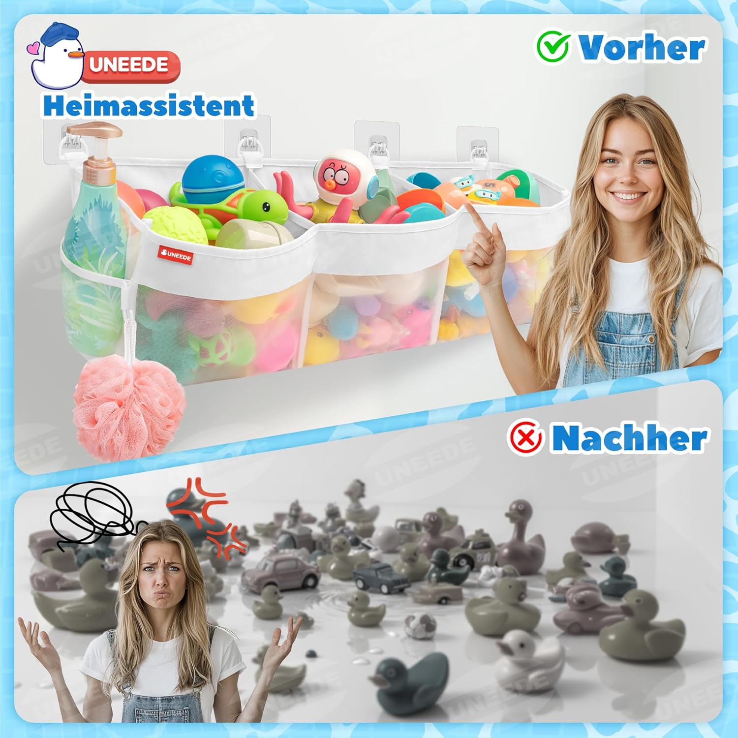 Rangement pour jouets de bain - 3 compartiments - sac organisateur en maille, pour baignoire