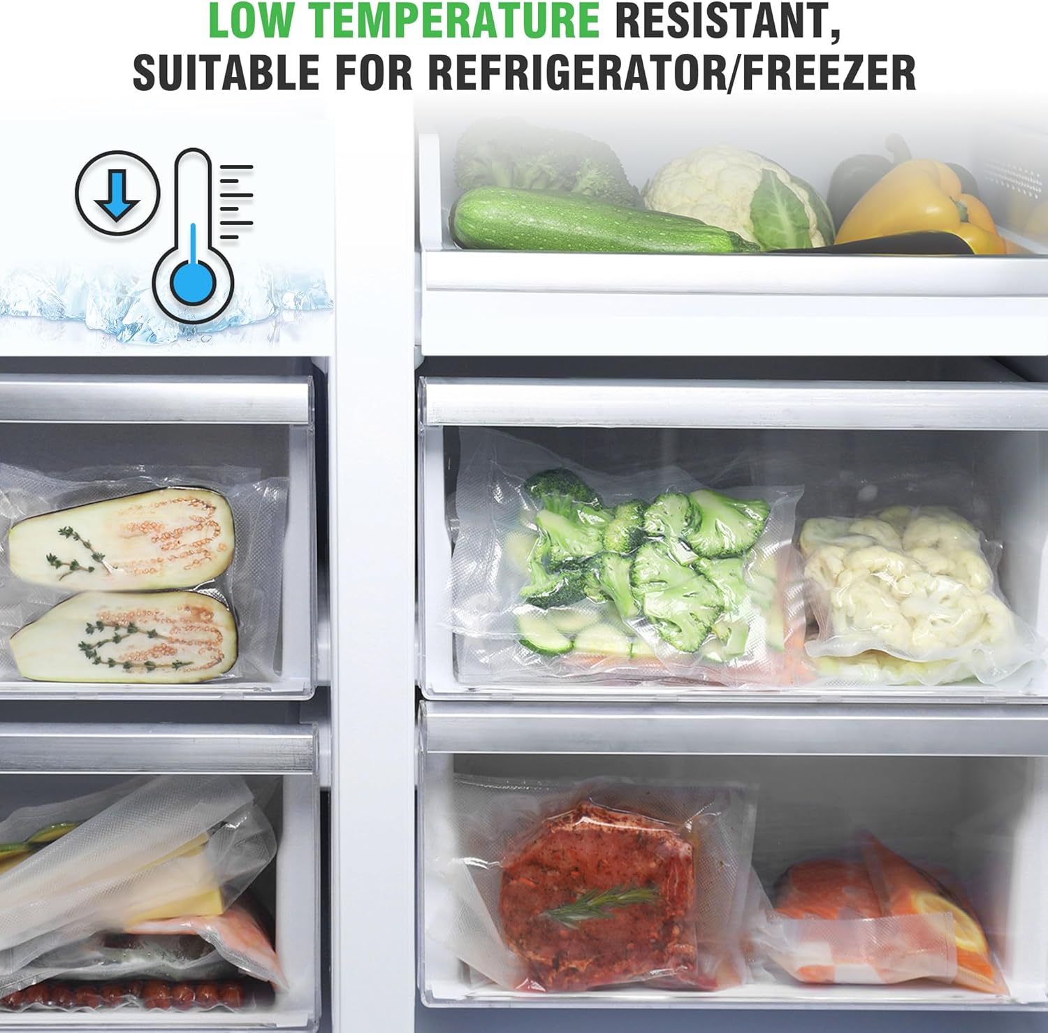 KitchenBoss - rouleaux sous vide série alimentaire - 28x300cm - lot de 6, compatibles cuisson