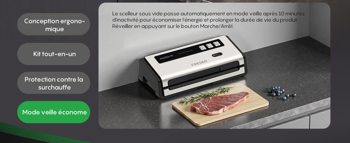 Le texte de l'image montre l'interface de la scelleuse sous vide avec « Numérisation de code automatique » et d'autres textes opérationnels. Appareil illustré scellant le papier-monnaie.