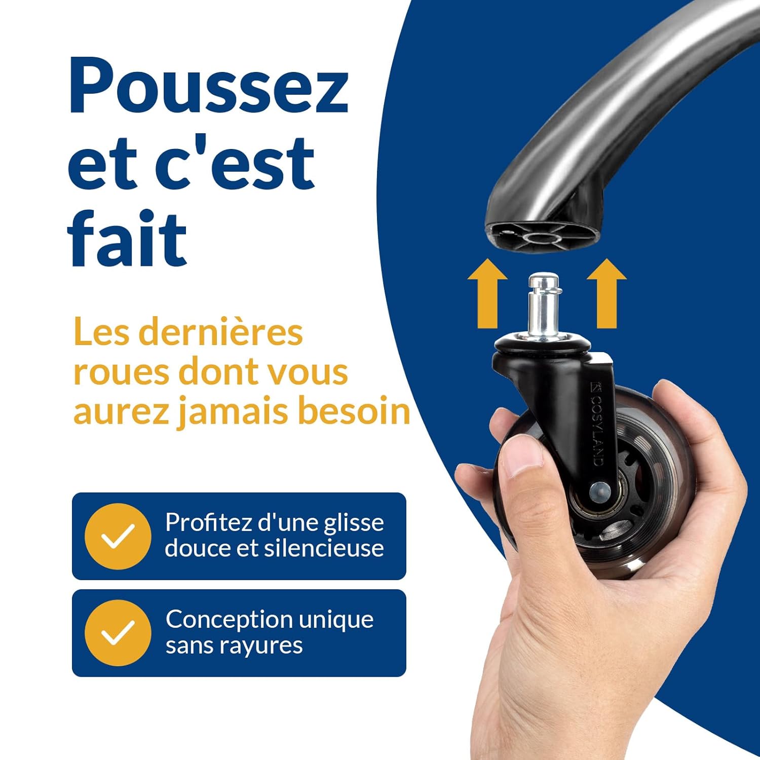 COSYLAND - roulettes chaise bureau 10x22mm - pivotantes, silencieuses