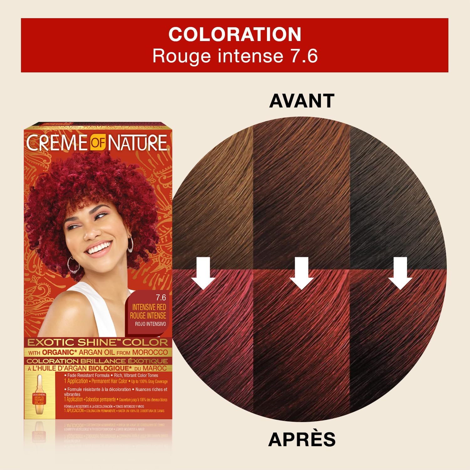 Creme of Nature - Argan Oil coloration permanente - Rouge intense, couvre 100% cheveux blancs, pour cheveux bouclés à cr