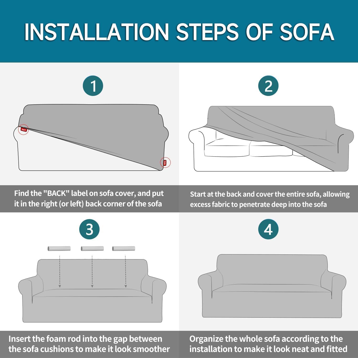 Housse canapé 1 place, extensible, accoudoirs, antidérapant, bleu