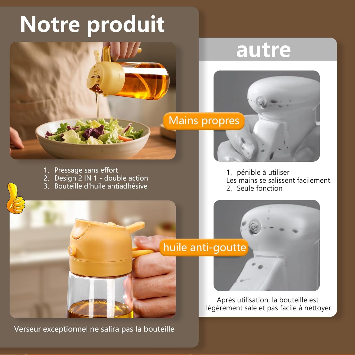 Spray huile cuisine - 470ml - olive, distributeur, jaune