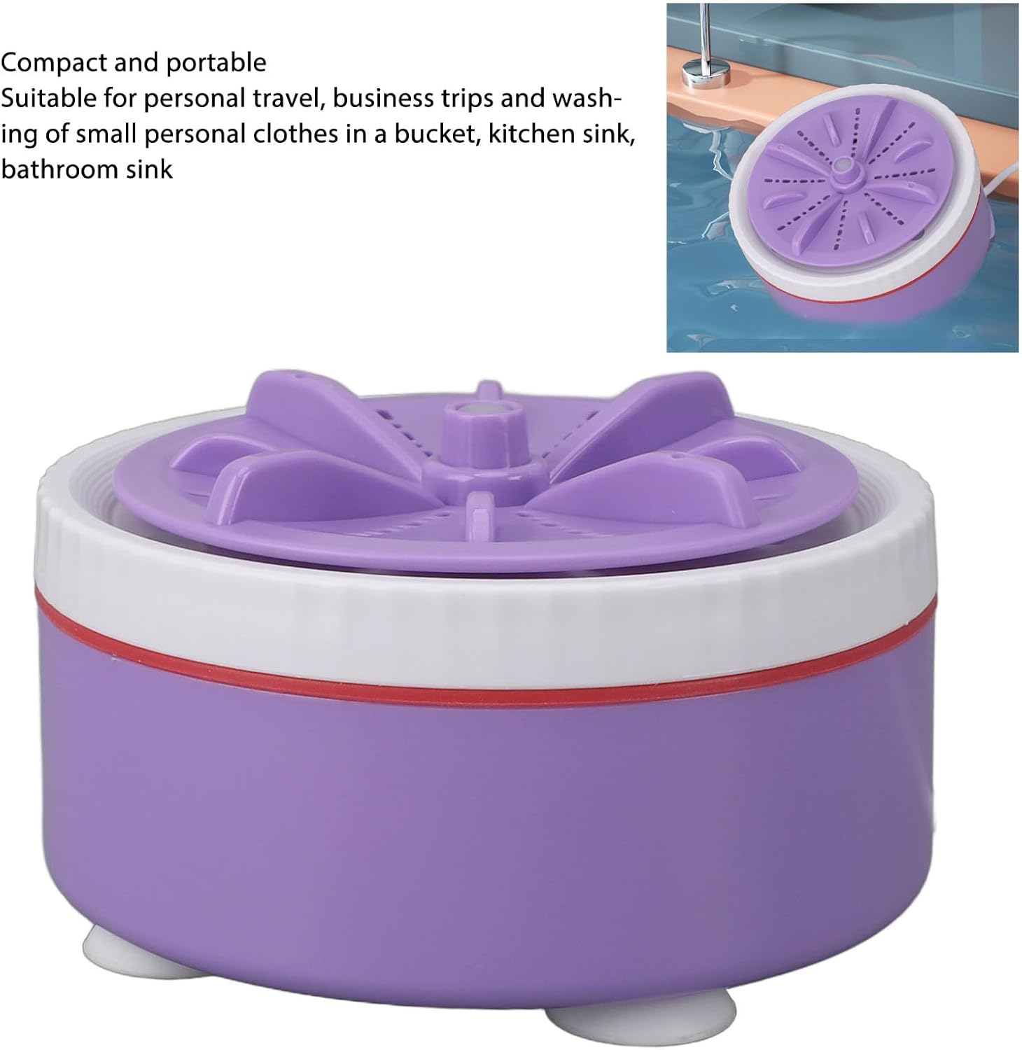 Machine à laver portable - mini turbo USB, lave-vaisselle réglable, idéale voyage, chronométrée - violet