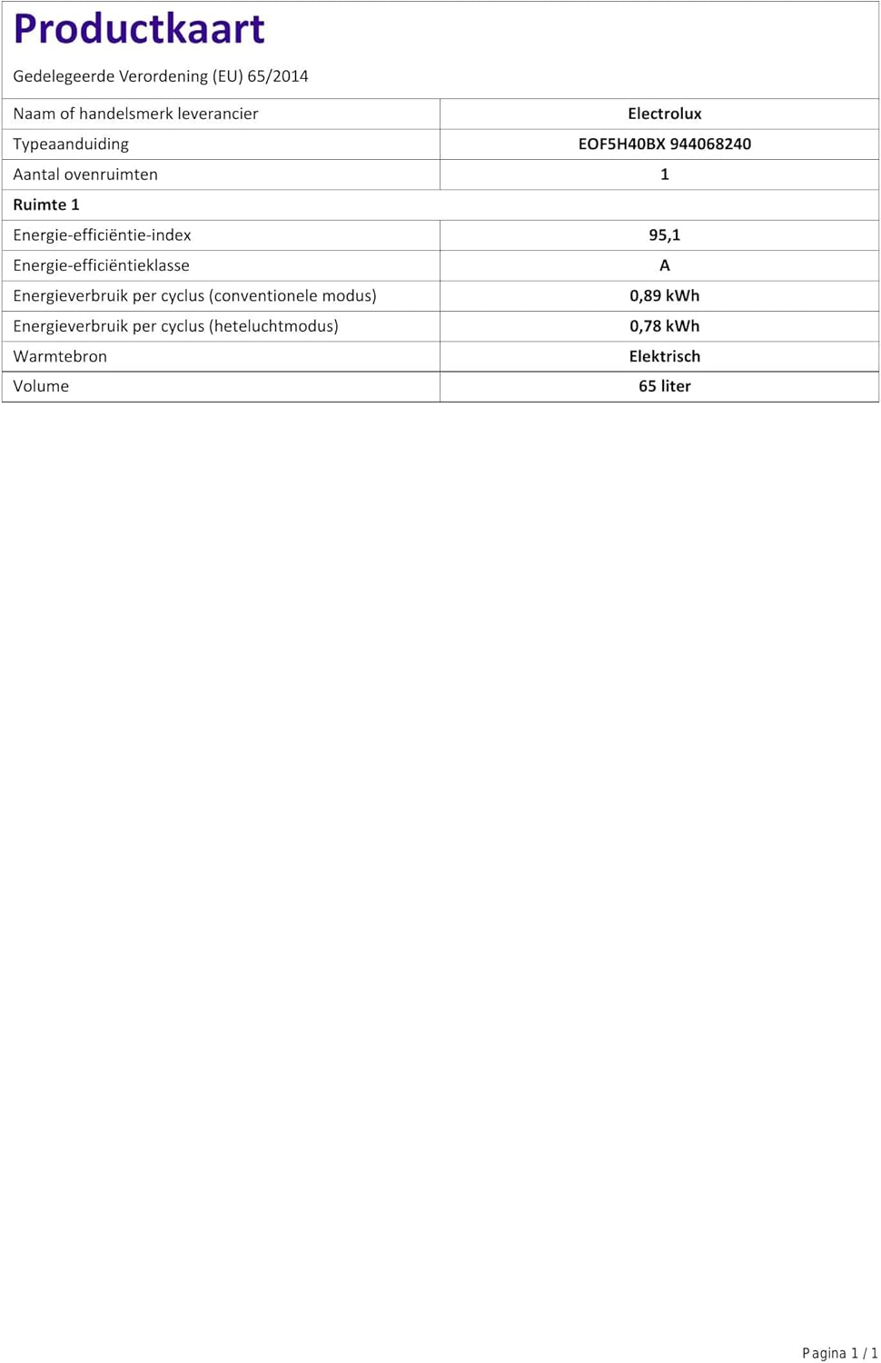 Electrolux - Série 600 - 594x595x567 mm - four multifonction, 70L, nettoyage AquaClean, EOF5H40BX