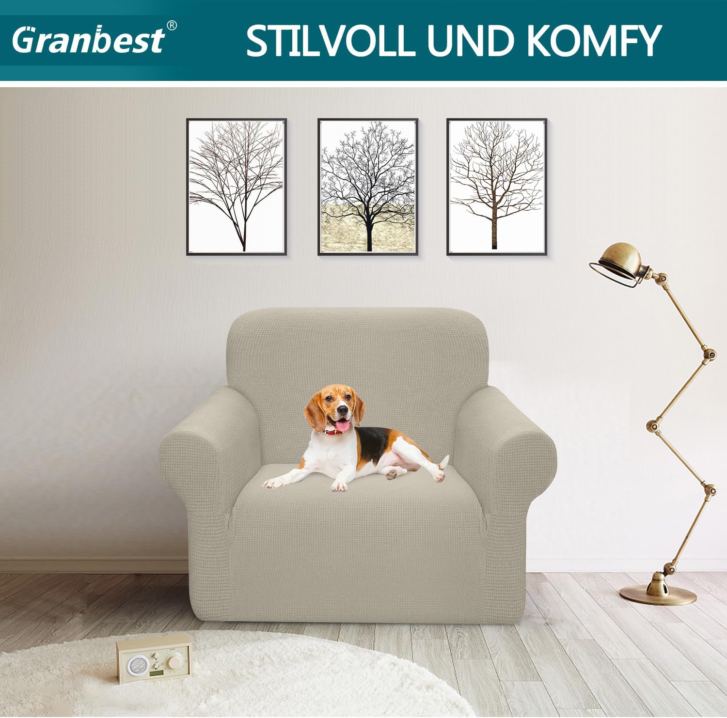 Granbest - housse canapé extensible imperméable 1 place sable