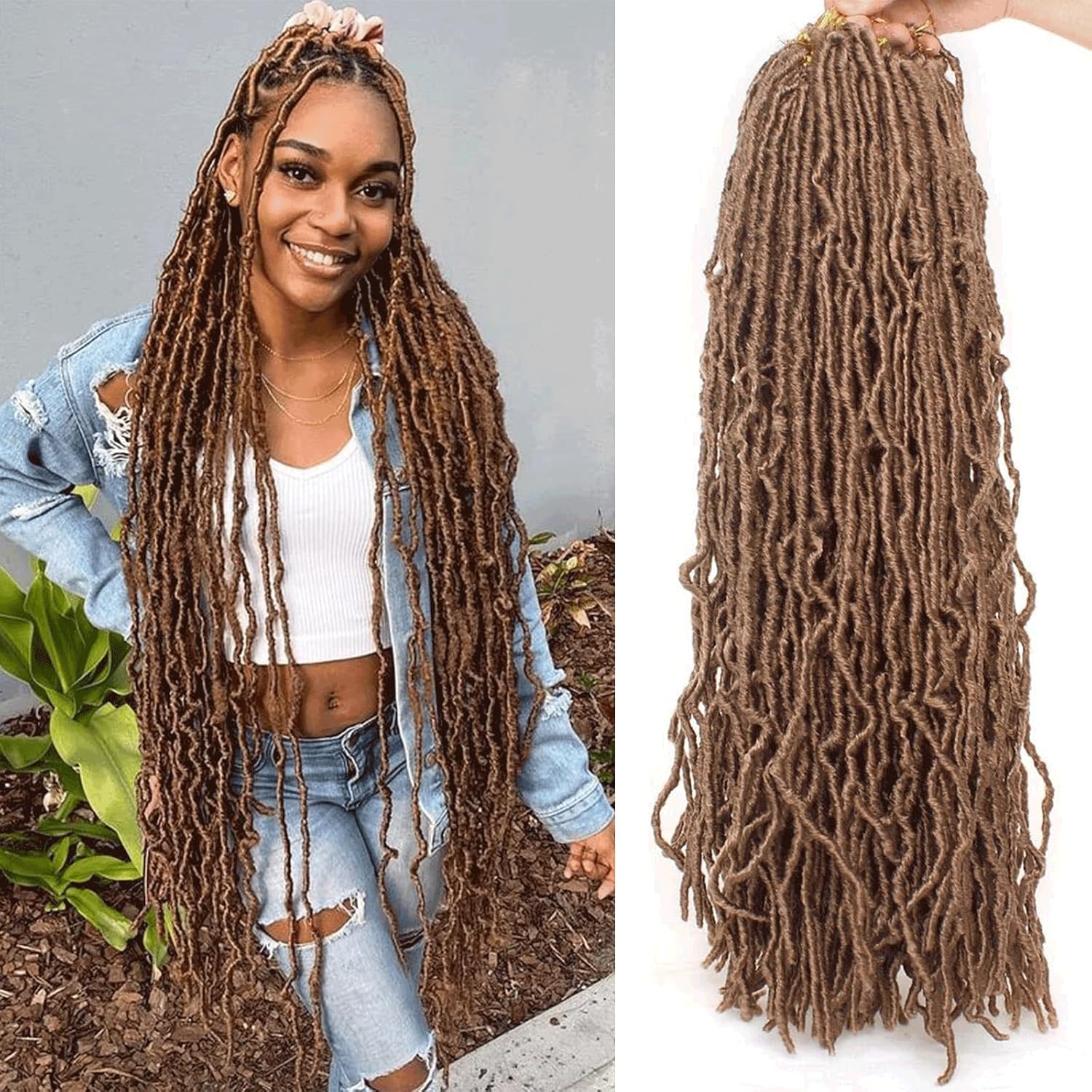 Xtrend - 7Packs faux locs 24 pouces, blonds, 12 brins, pré-bouclé