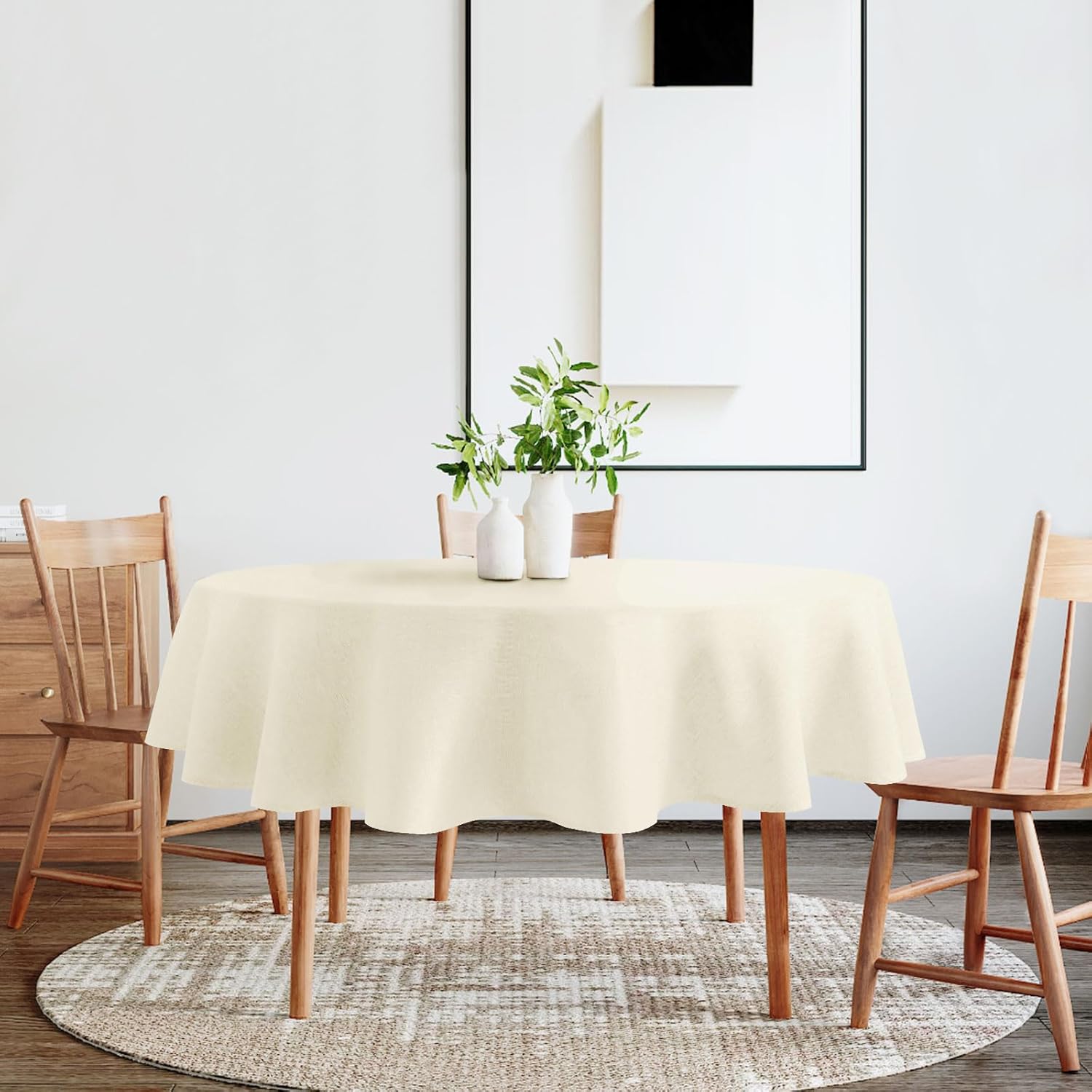 DWCN - nappe ronde effet lin - 140cm - lavable, imperméable, anti-tache