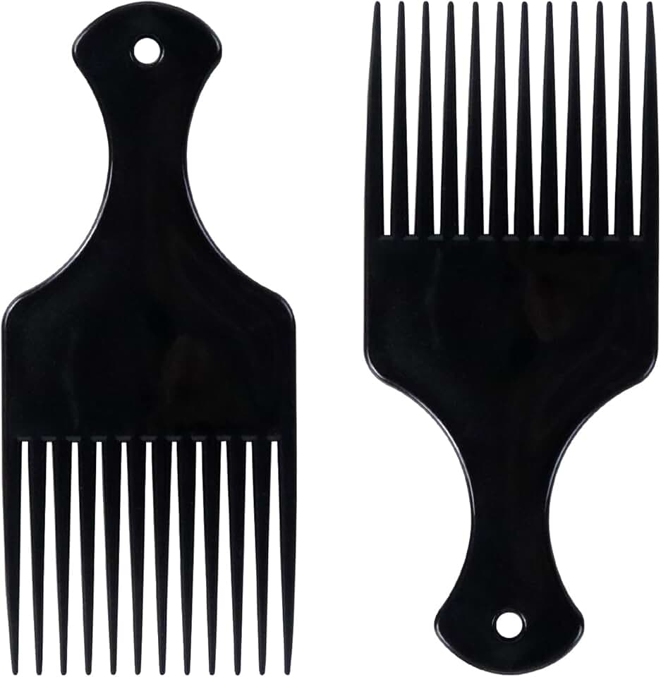 Peigne afro - dents larges, plastique - lot de 2 - idéal cheveux bouclés