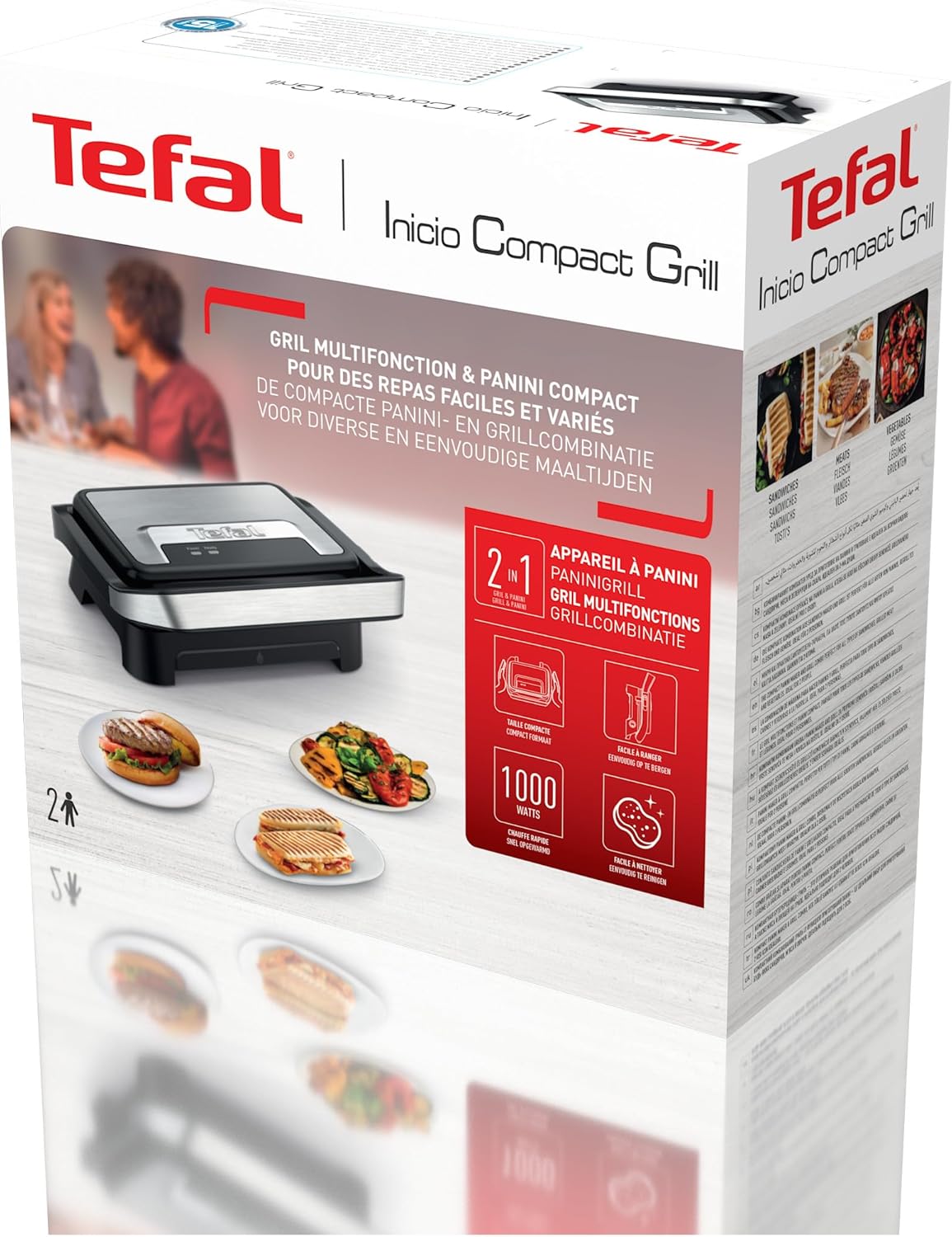 Tefal - Inicio Compact - grill panini antiadhésif, facile à nettoyer - GC270D10