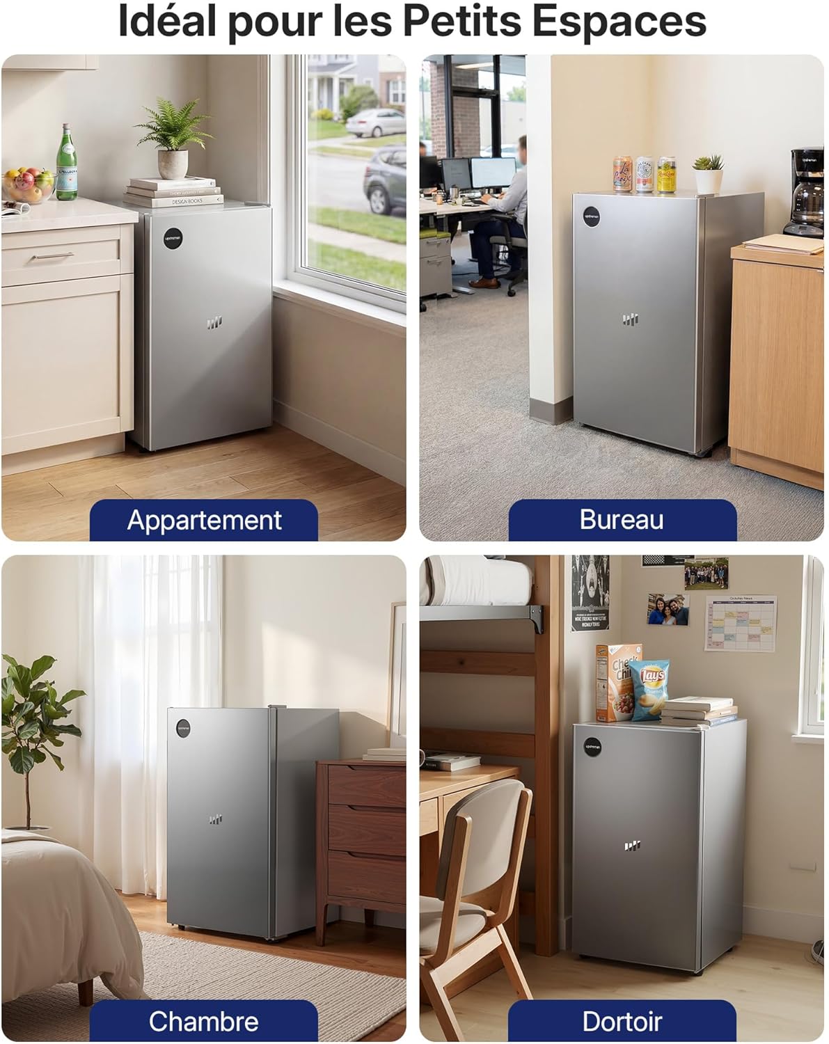 Upstreman - CR91 - 91L - Frigo compact argenté, thermostat réglable, silencieux