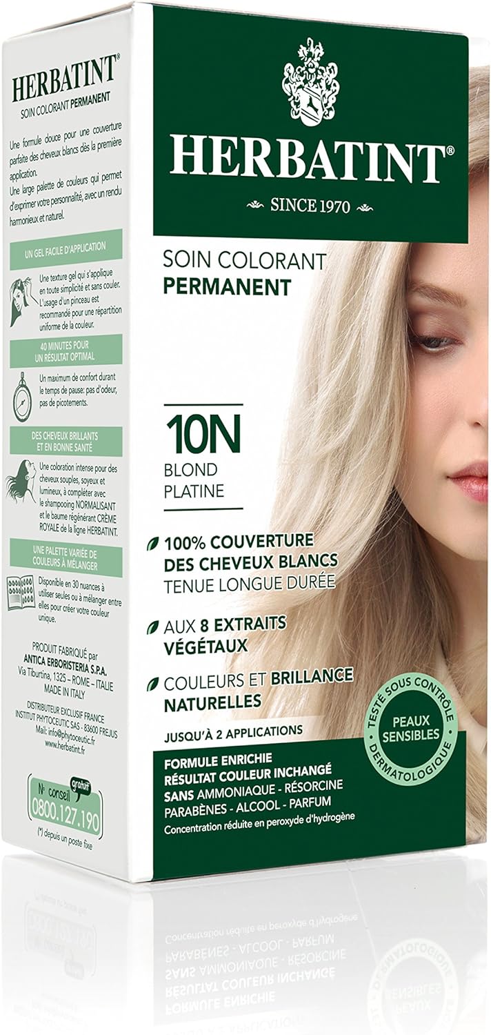 Herbatint - Soin Colorant 10N - 150ml - Sans ammoniaque, idéal cheveux blancs, bio
