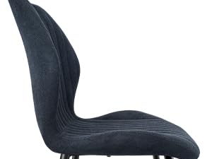Vue latérale d'une chaise rembourrée gris foncé. Dossier et assise incurvés et profilés sans accoudoirs visibles. Design moderne et minimaliste sur fond blanc.