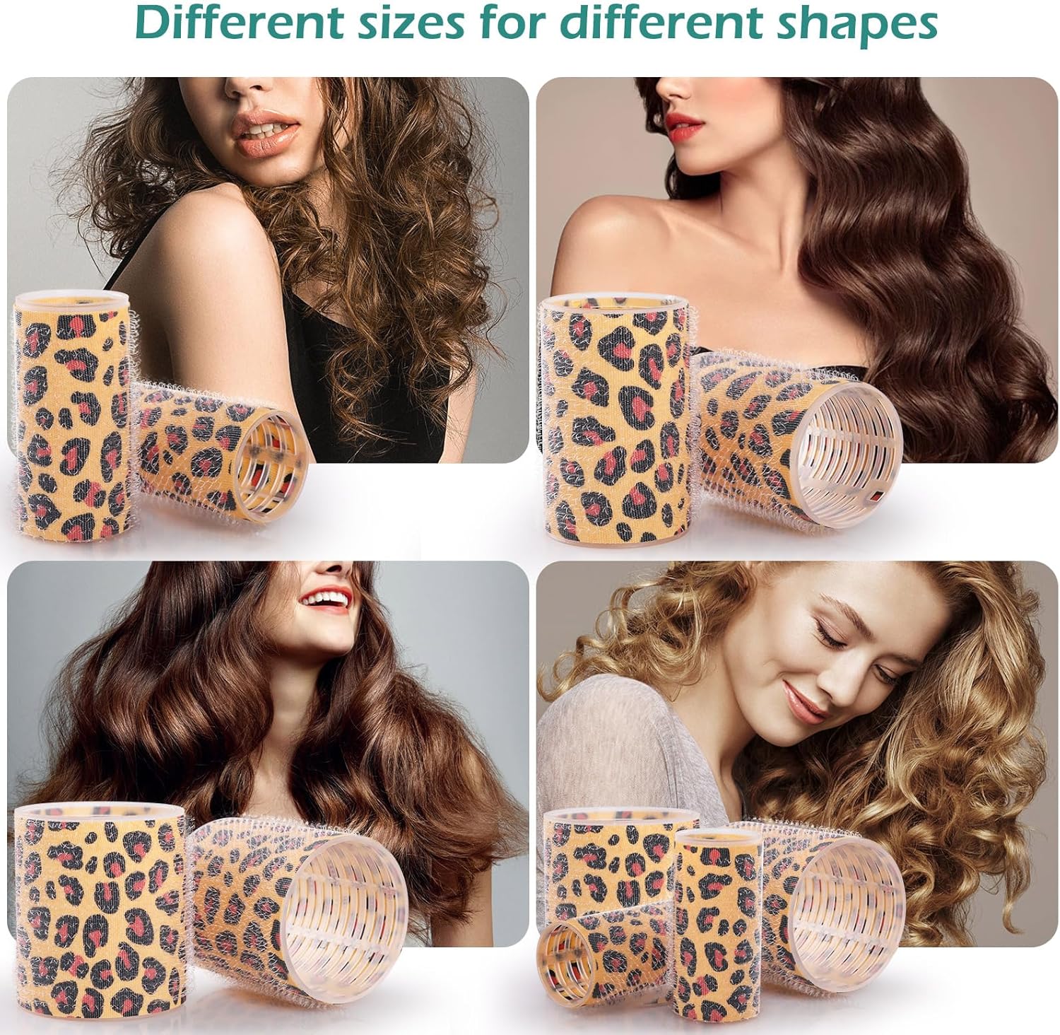 GeeRic - Bigoudis auto-agrippants, 33 pièces, sans chaleur, imprimé léopard, avec pinces et peigne, cheveux longs