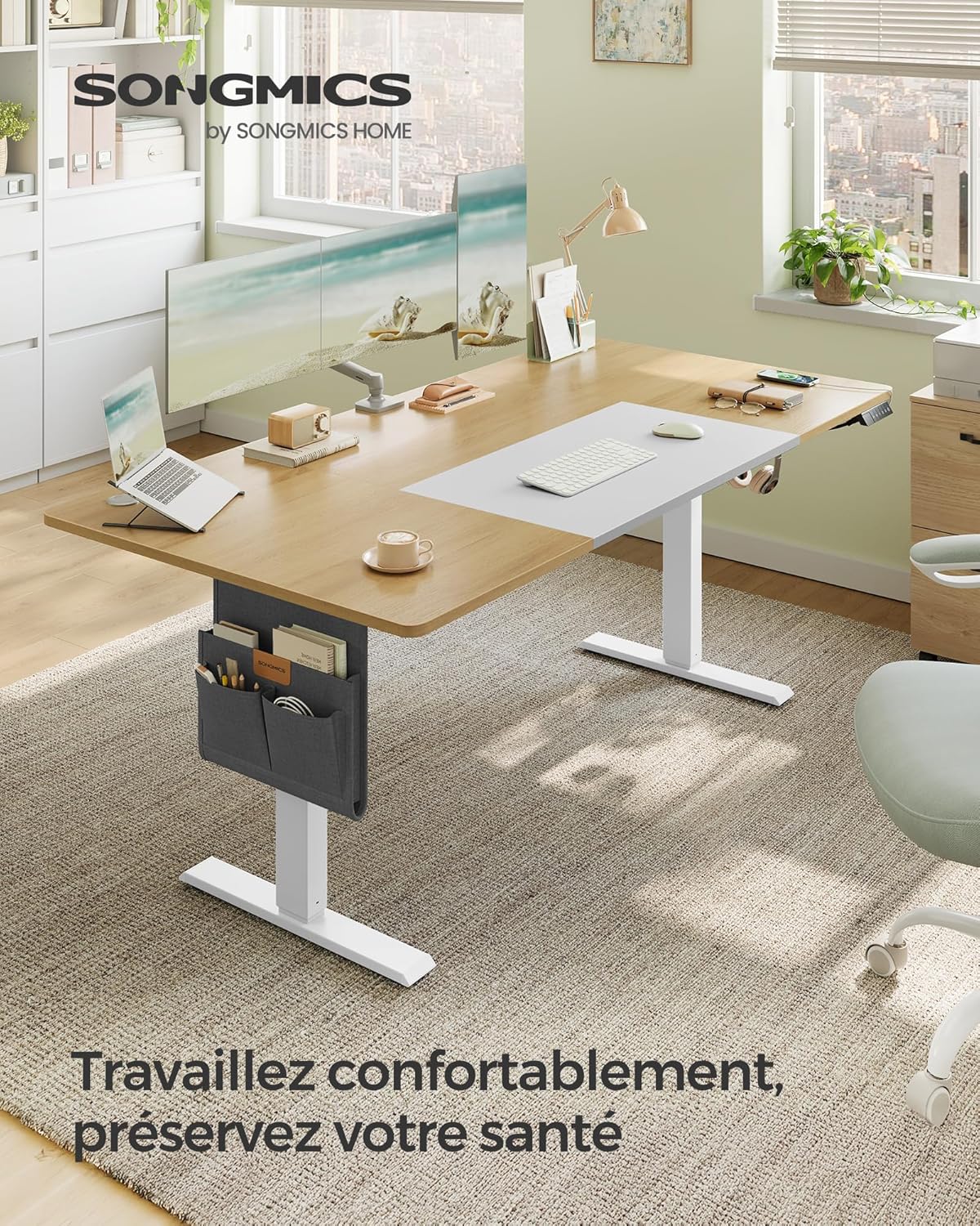 SONGMICS - bureau électrique assis-debout, 180x80cm, mémoire 4 hauteurs, port USB-C, LSD028YD02