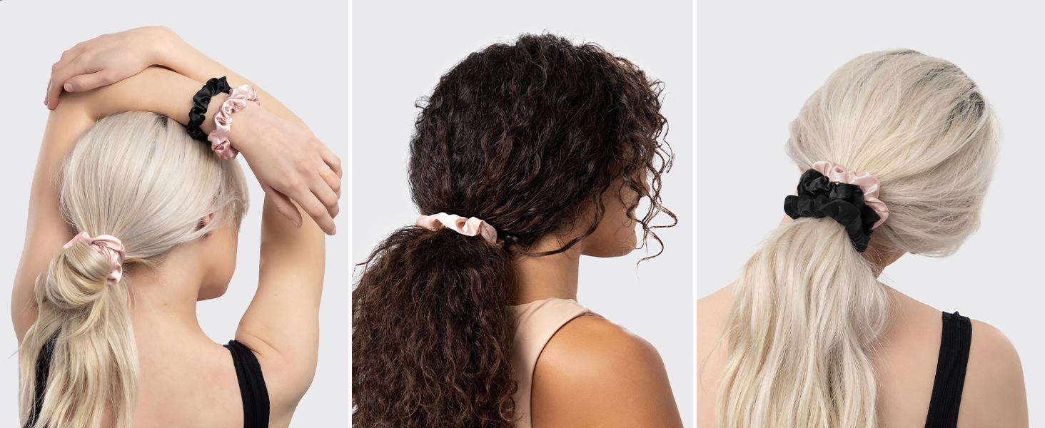 chouchous en soie cheveux femme elastique satin bouclés my kitsch sananas boutique chouchou 