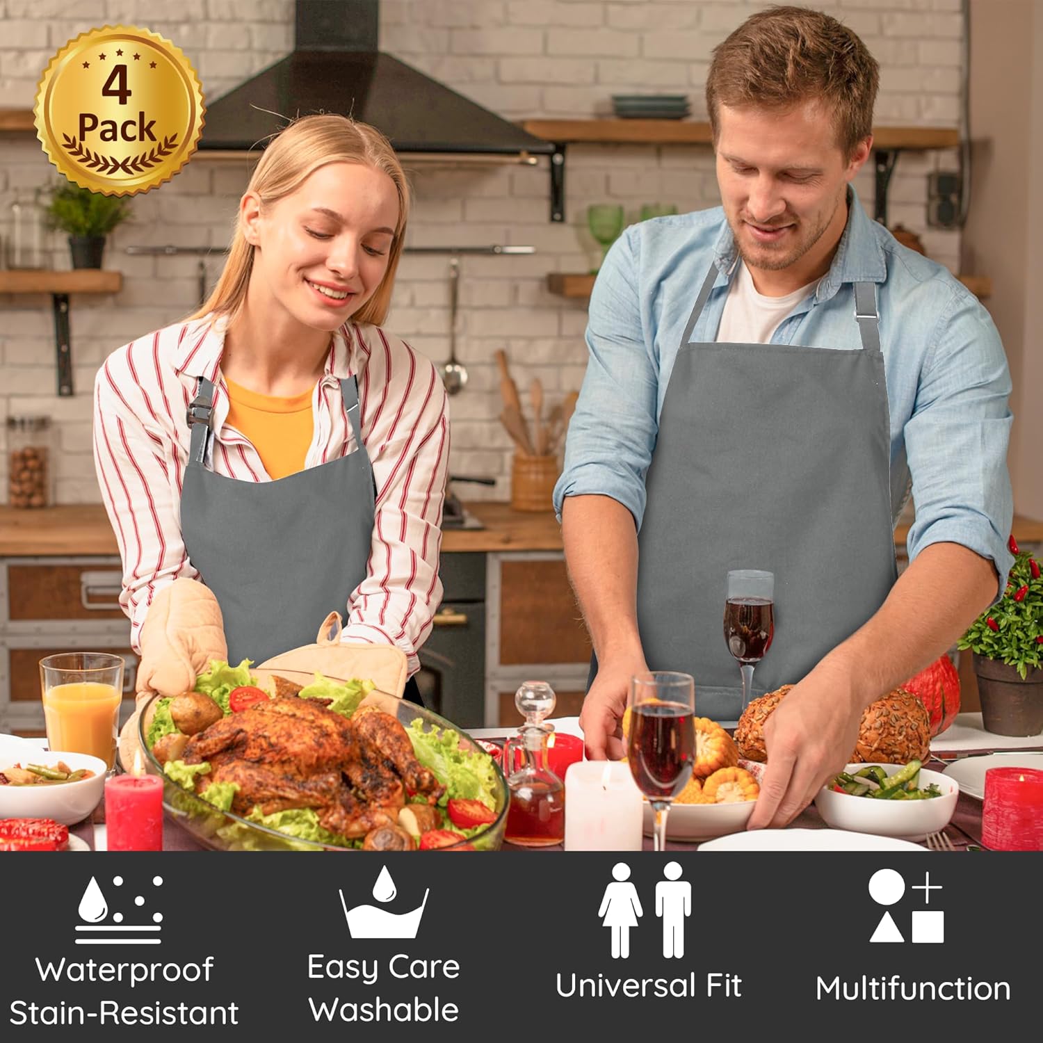 atopo - Chef Tabliers 4 pack - gris - 2 poches, étanche, réglable