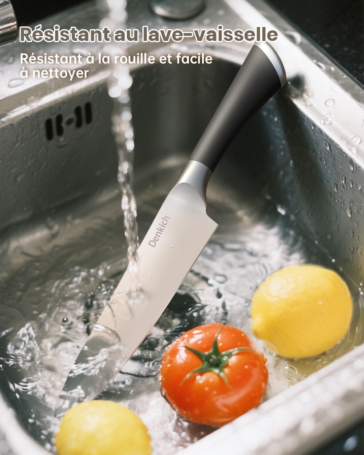 Couteaux de cuisine - set 6 pièces inox, support bois, lame 8