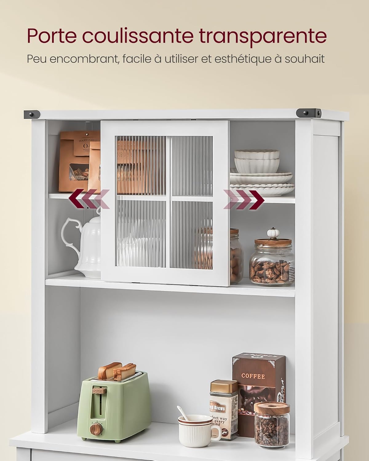 VASAGLE - meuble de rangement cuisine - 39,5x80,4x180,6cm - lumières, chargeur, portes, tiroirs, étagères réglables BBK3