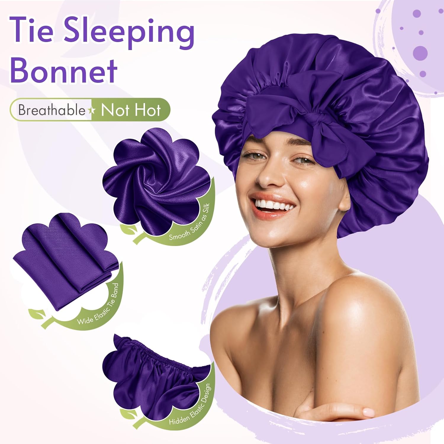 BONNET QUEEN - Bonnet Satin Nuit Réglable Cheveux Bouclés - Taille M
