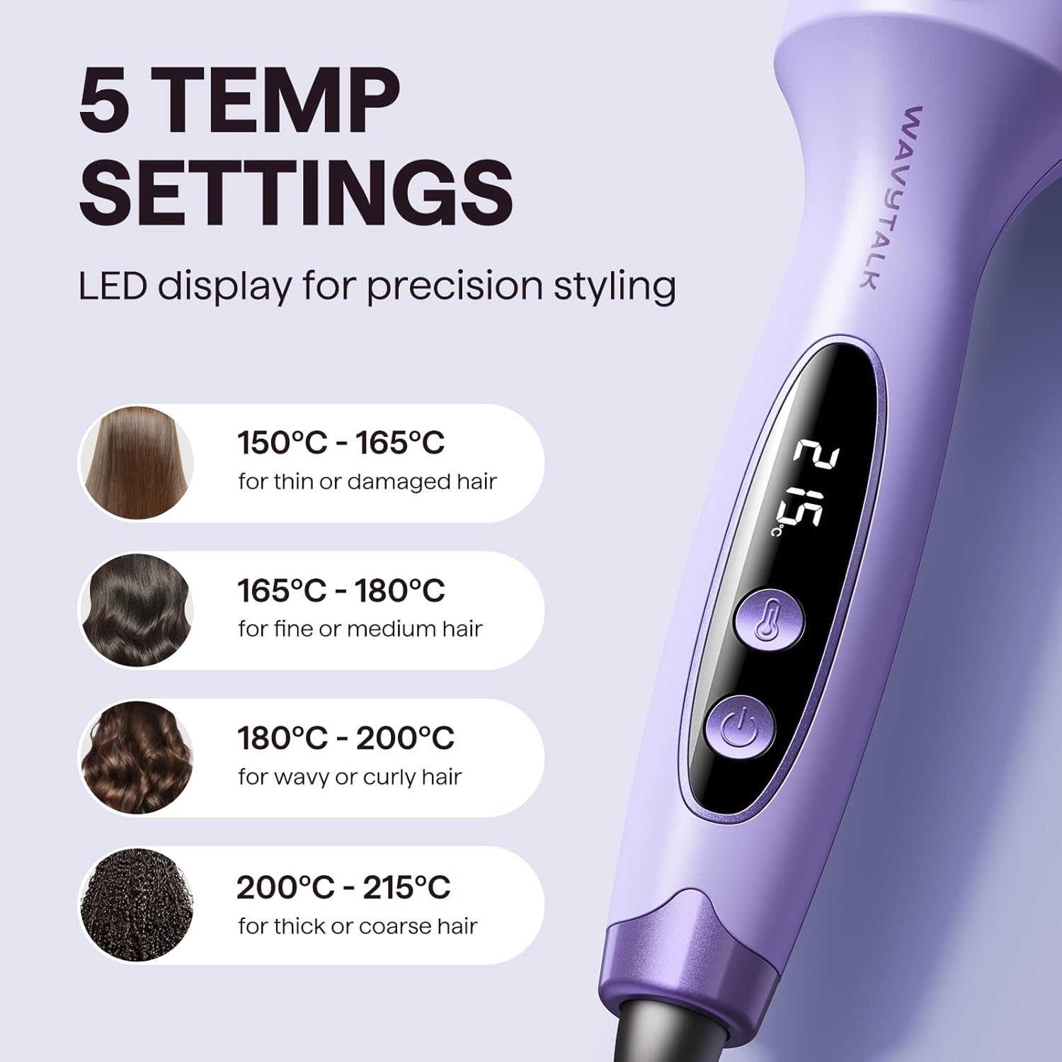 Wavytalk - Blowout Boost - 38mm - Brosse thermique ionique, 5 températures, double tension, violet