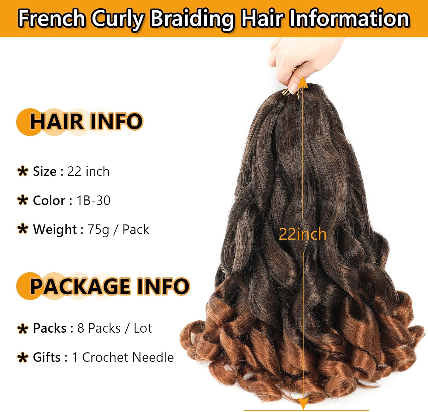 French Curl Braids - tresses bouclées 56cm, 8 paquets, effet wavy 1B/30