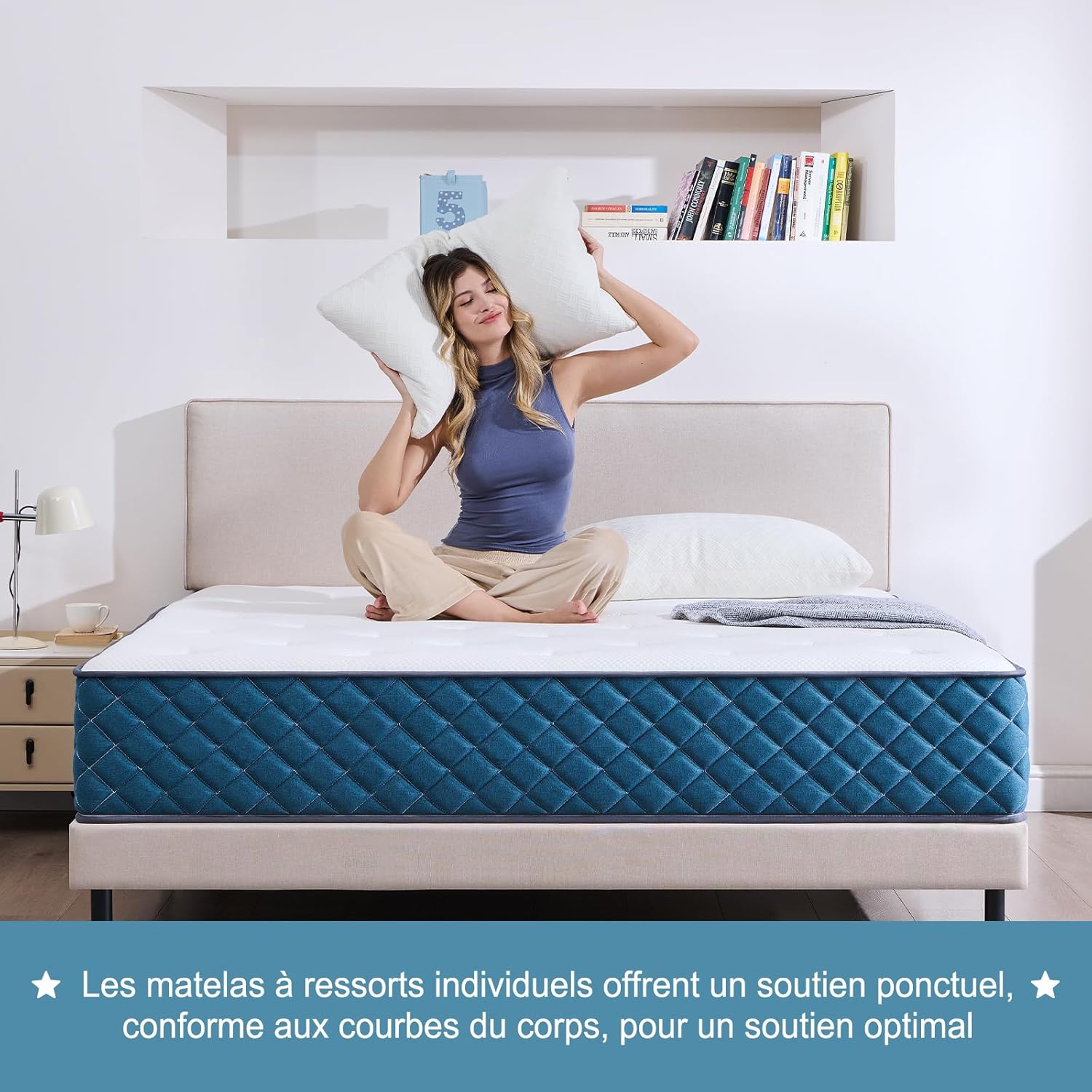 Matelas - 140x190x25 cm - ressorts ensachés, mémoire de forme, soutien parfait, respirant