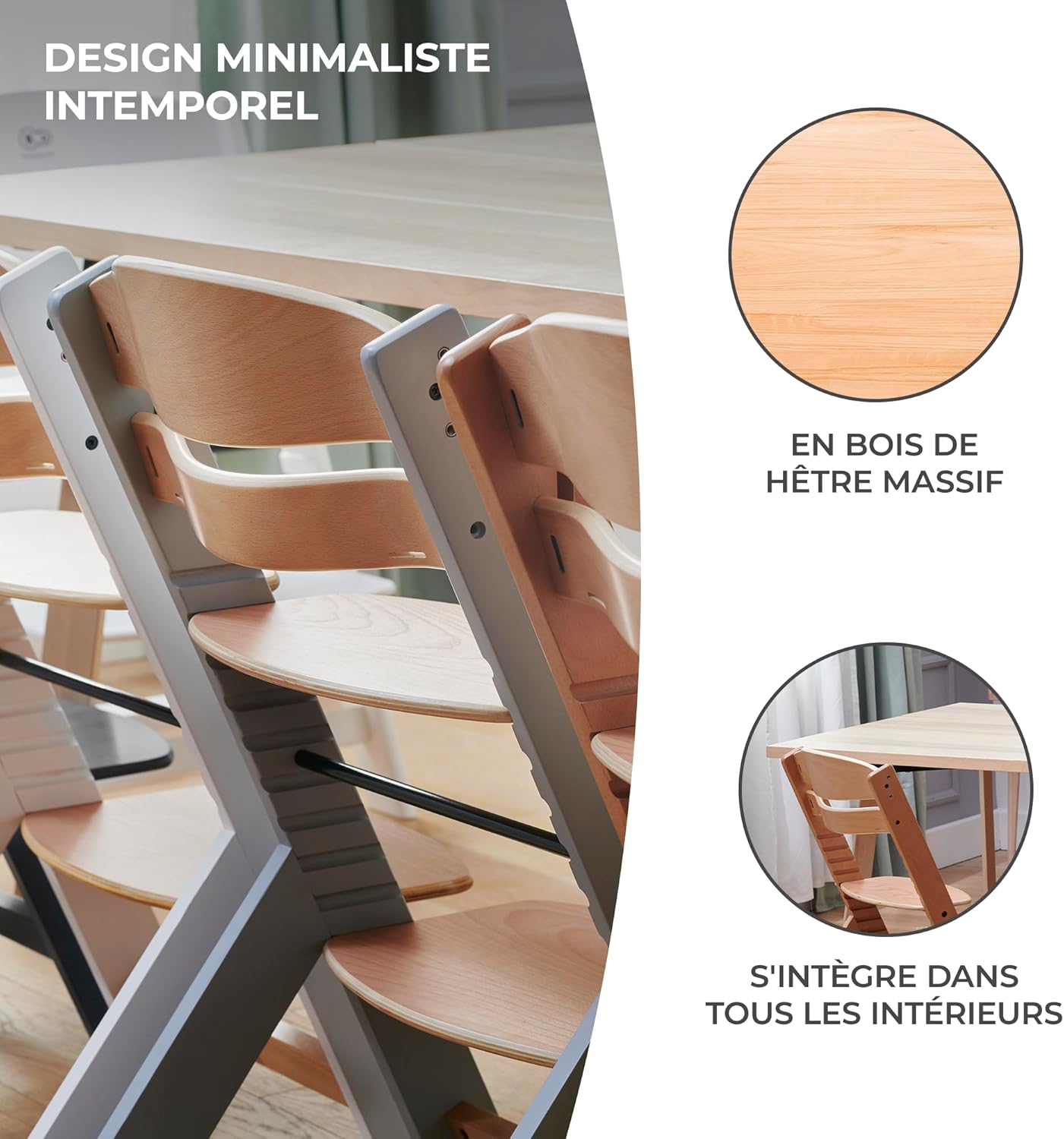 Kinderkraft - ENOCK - chaise évolutive bois, réglable, solide, tout gris