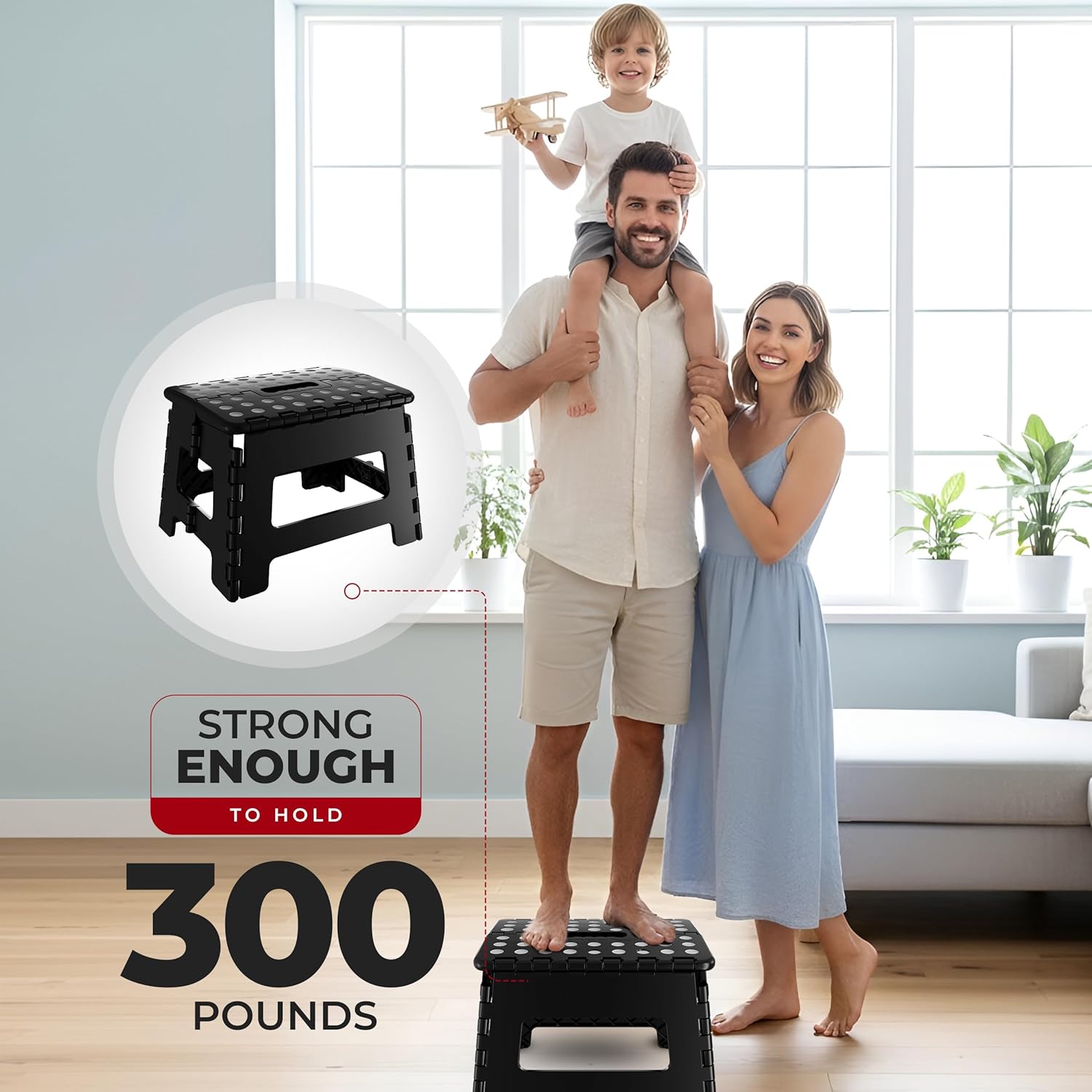 Utopia Home - Tabouret pliant 23 cm - antidérapant, portable, charge 272 kg, noir