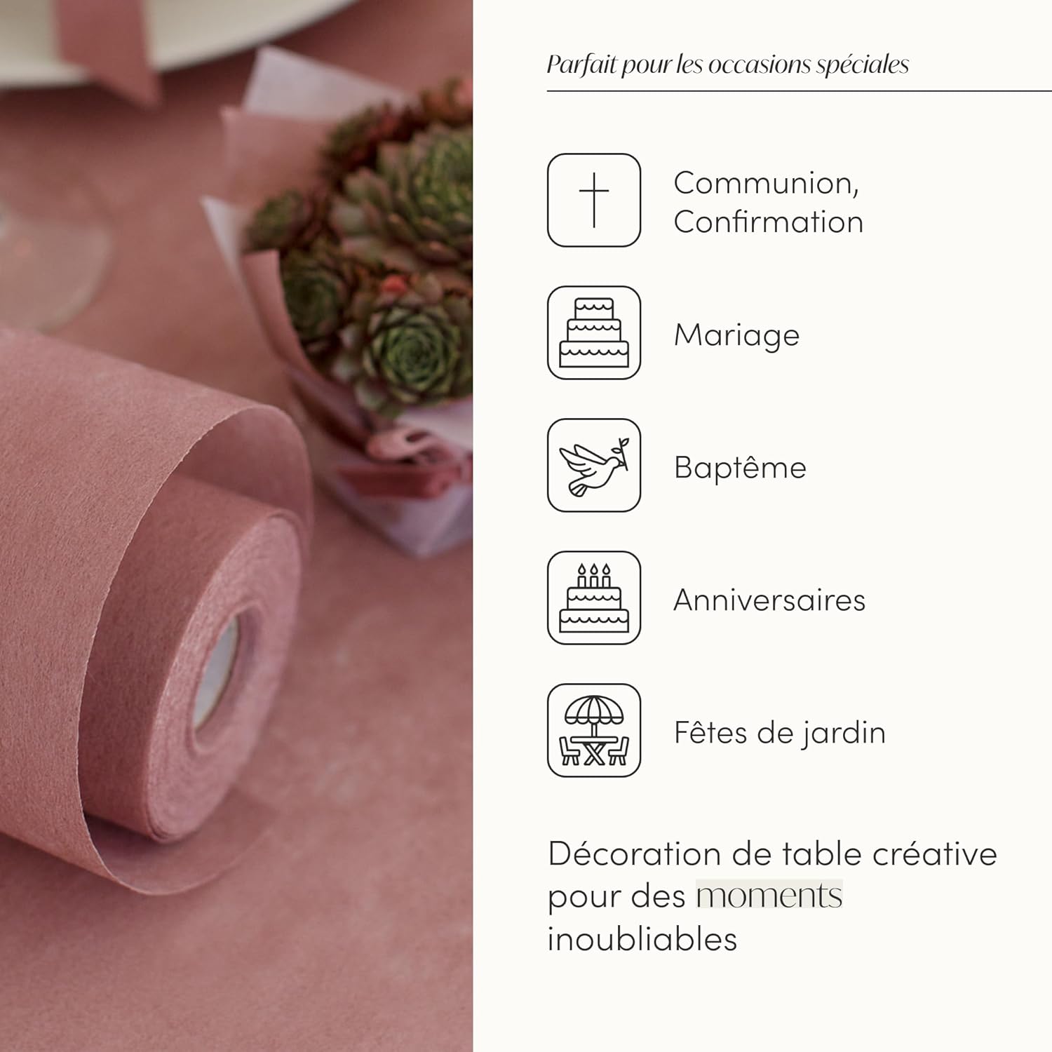 100%Mosel - Chemin de table non-tissé - 30x2500 cm - vieux rose décoratif