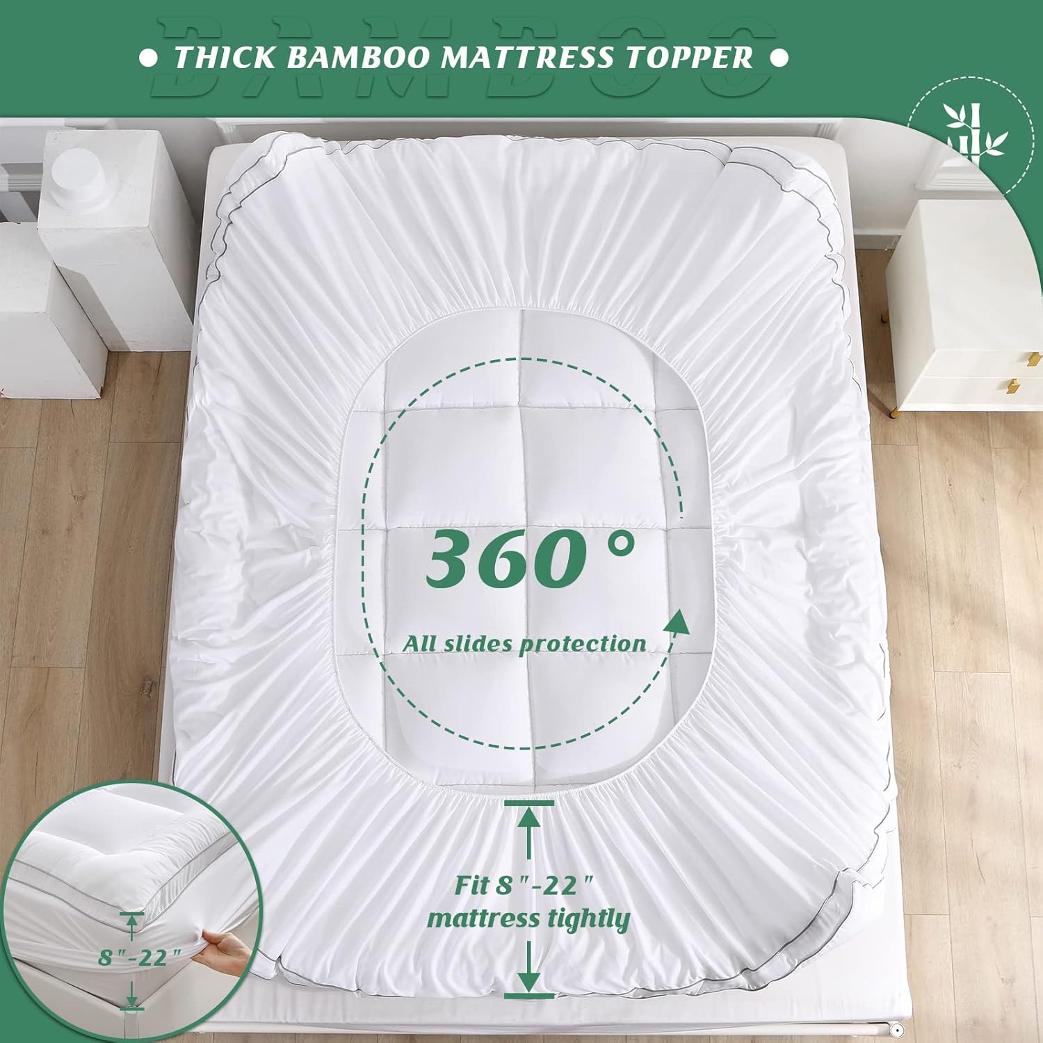GRT - surmatelas en bambou, Queen, extra-épais, doux et matelassé