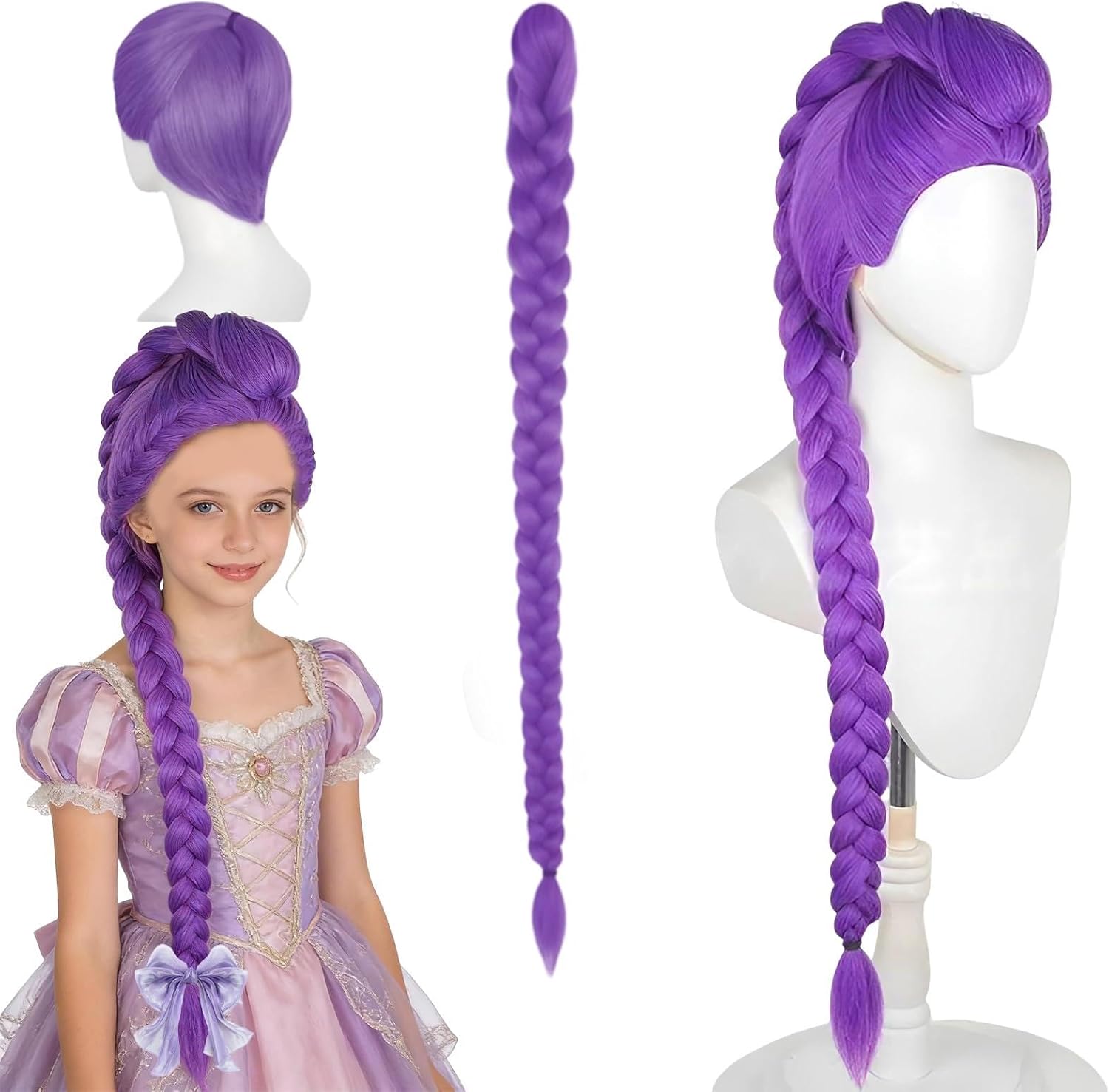 Perruque cosplay violette - longue tresse amovible - mixte adulte - idéale fête, Halloween, carnaval