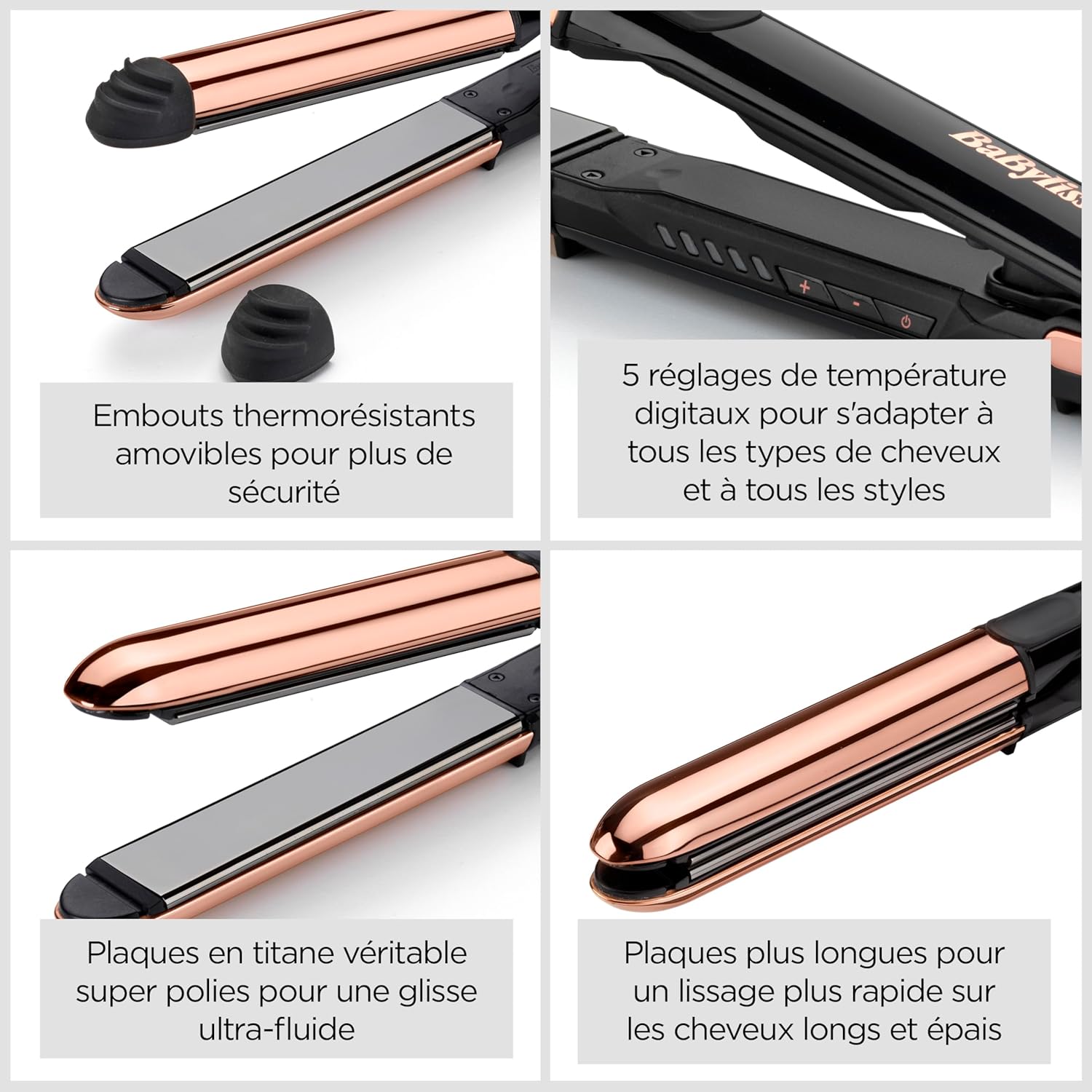 BaByliss - Straight And Curl Brilliance - plaques titane, ionique, 5 températures, chauffe rapide - ST482E