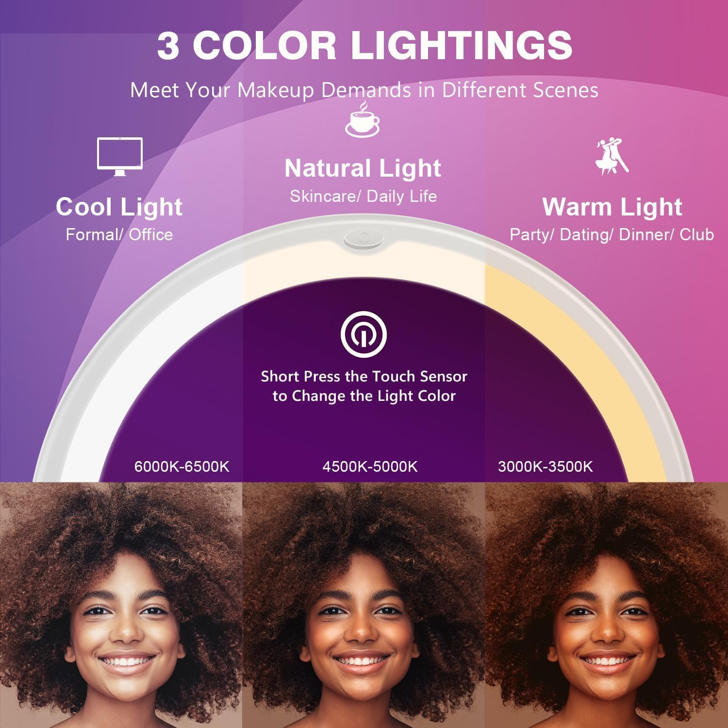 Auxmir - miroir grossissant 20X - LED 3 tons, ventouse, 360°, compact