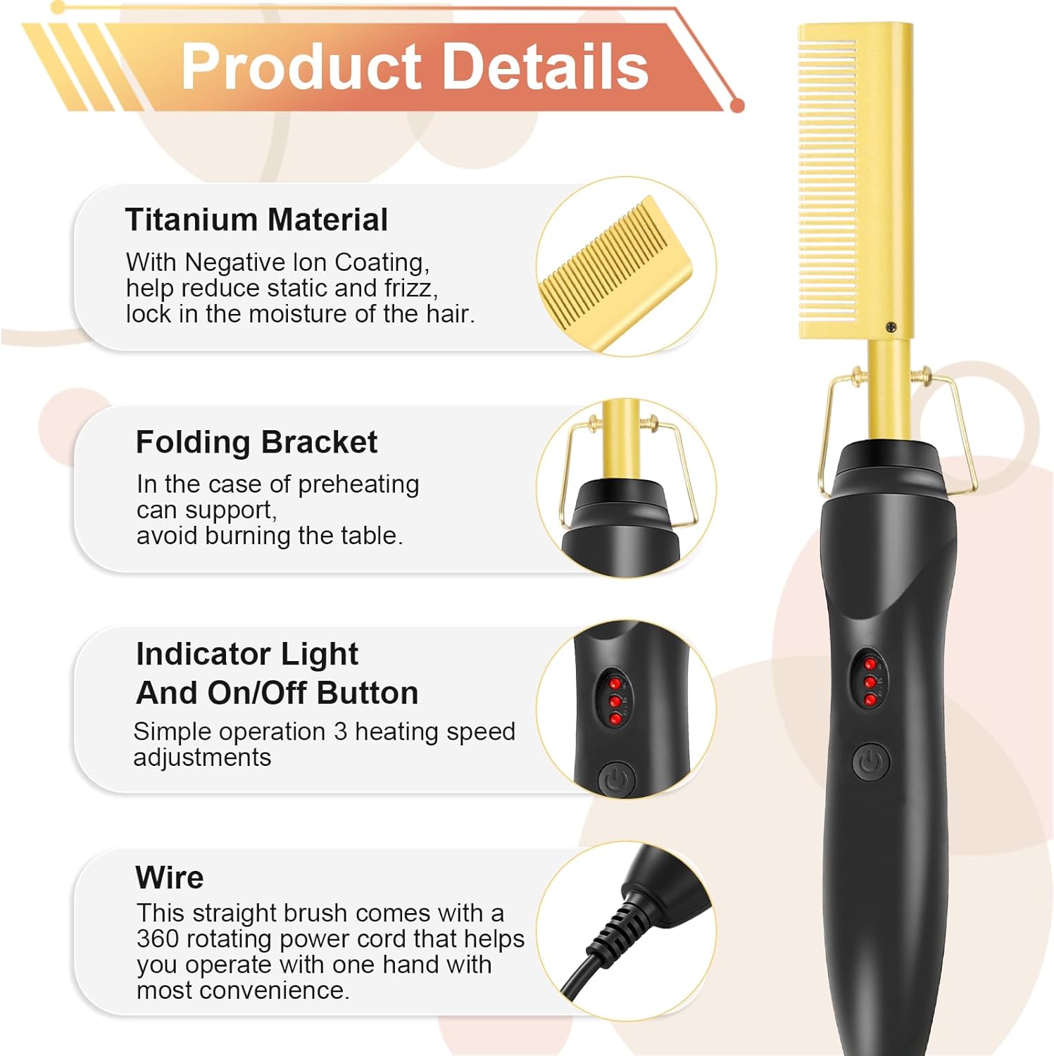 Flintronic - Peigne Chauffant 2 en 1, 180°C, céramique, barbe et perruque