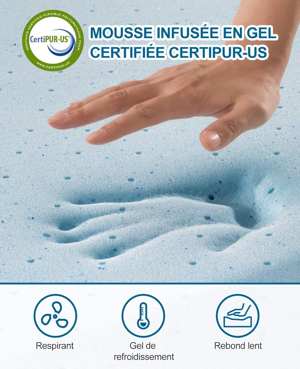 BedStory - surmatelas mémoire de forme 10cm - gel infusé, housse lavable