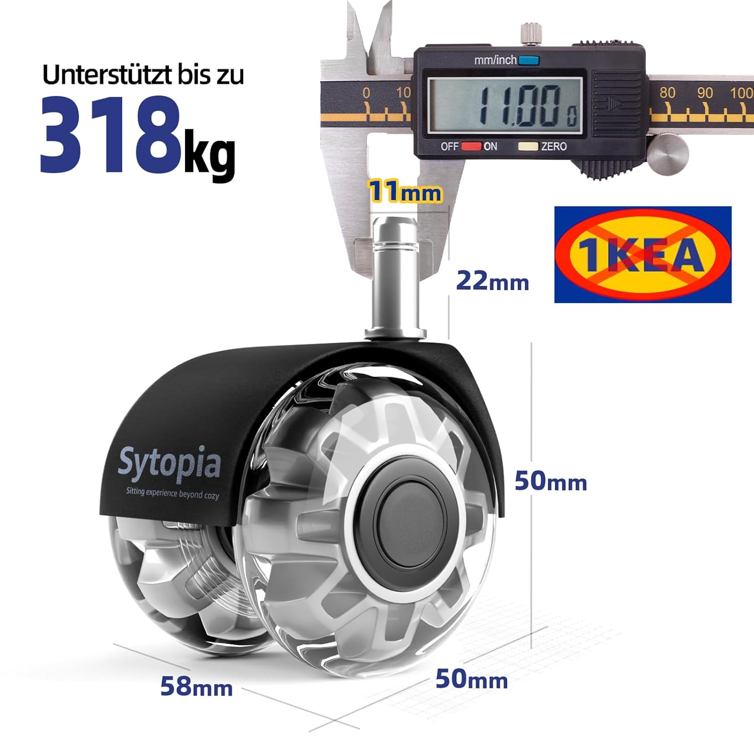 Sytopia - roulettes chaise bureau 11x22mm, 5pcs, silencieuses, tous sols