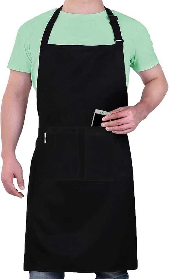 LEFUNDA - tablier cuisine réglable, 3 poches, imperméable, longues lanières