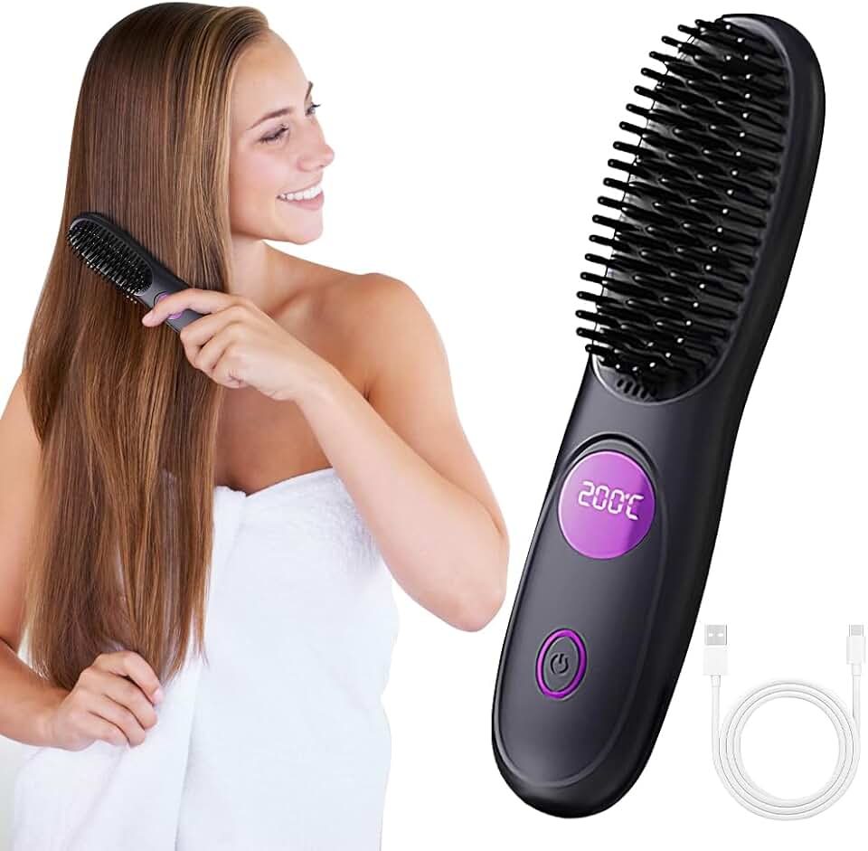 Brosse lissante sans fil - mini portable - LCD - tous types cheveux