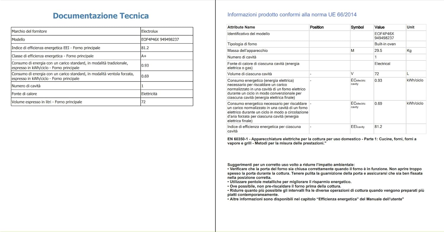 Electrolux - Four Série EOF - 72L, pyrolyse, classe A+ - EOF4P46X