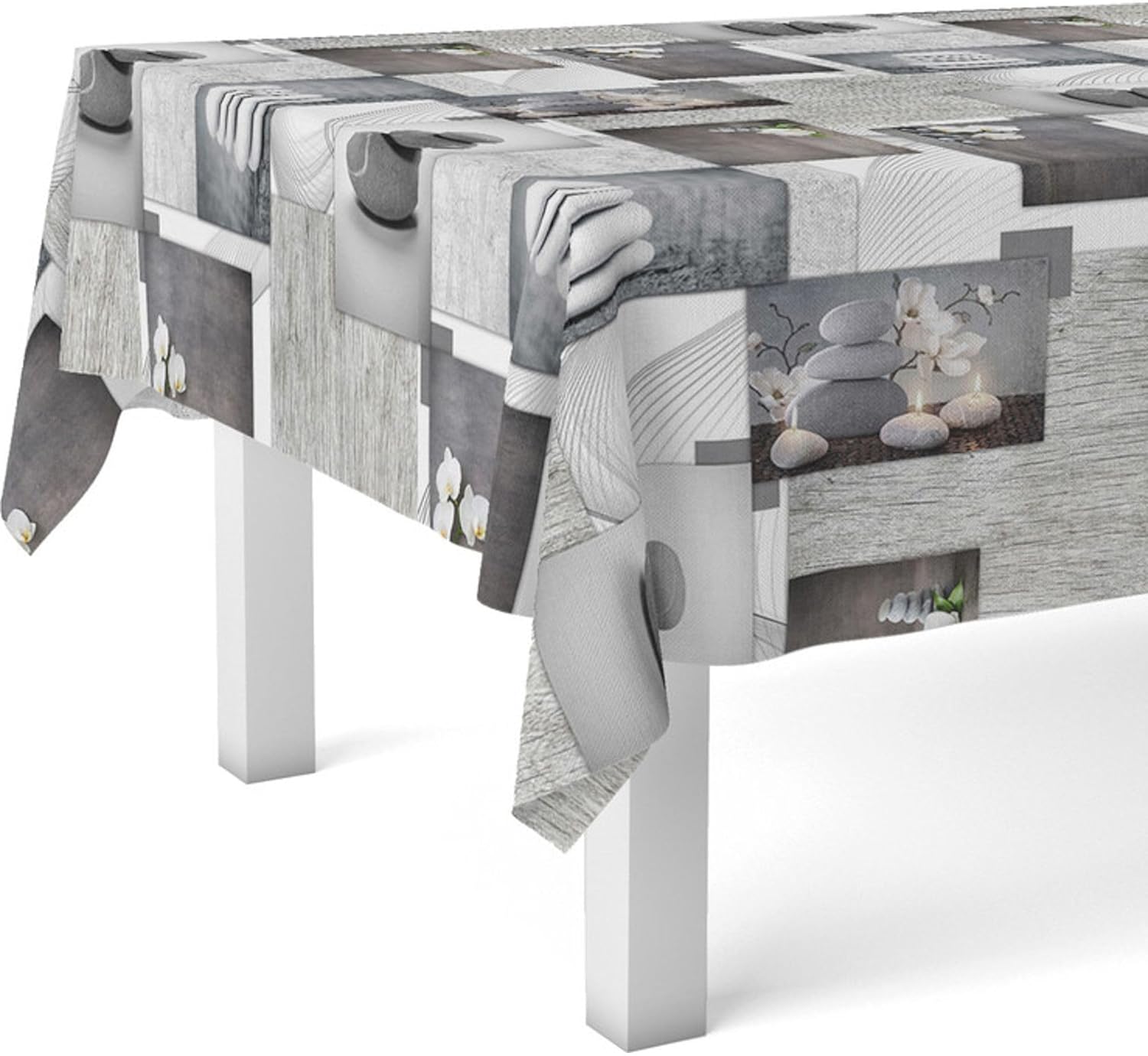 Nappe en toile cirée - Zen Pierres - 240x140 cm - Anti-taches, imperméable